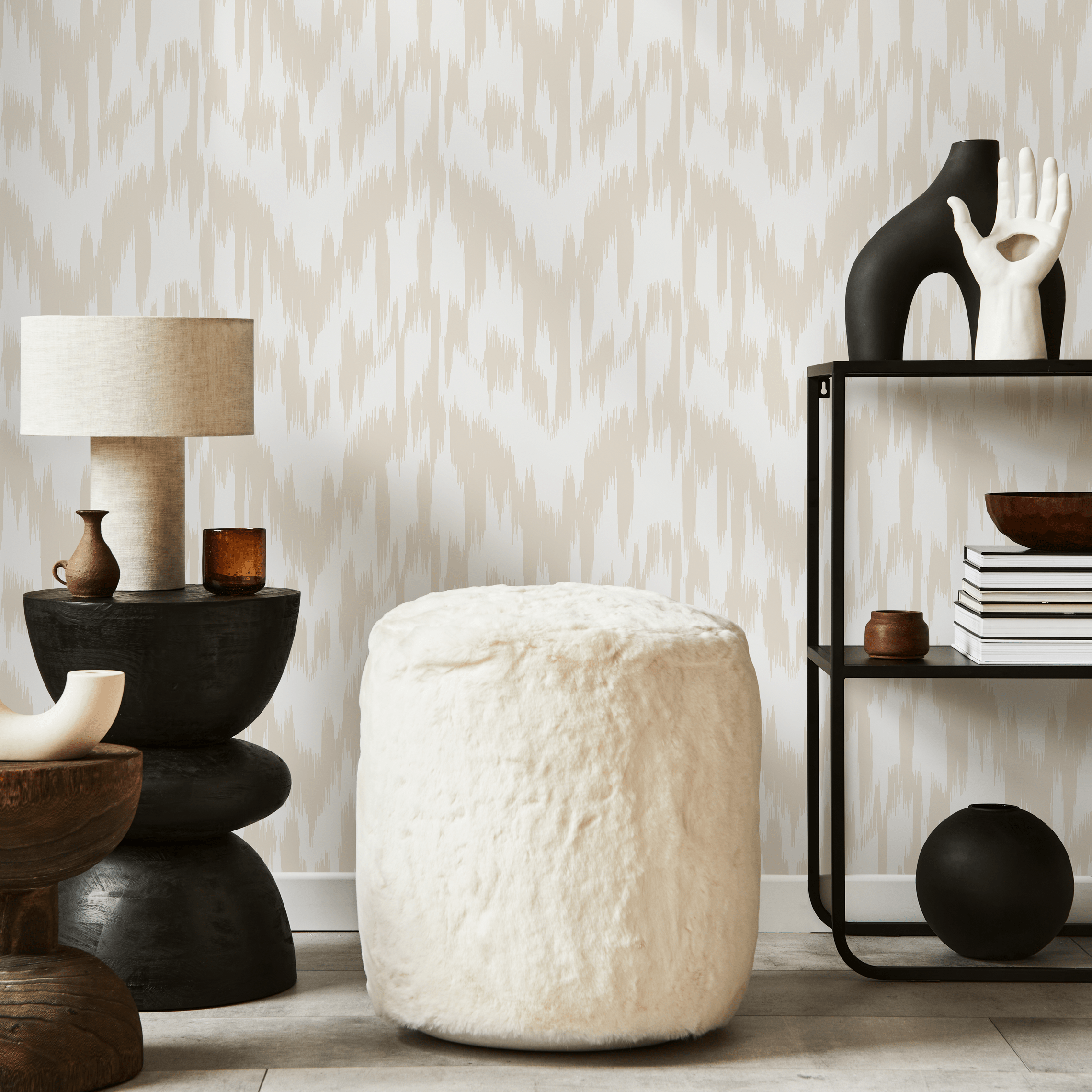 Boho Wallpaper With An Abstract Ikat Motif In Beige - C744