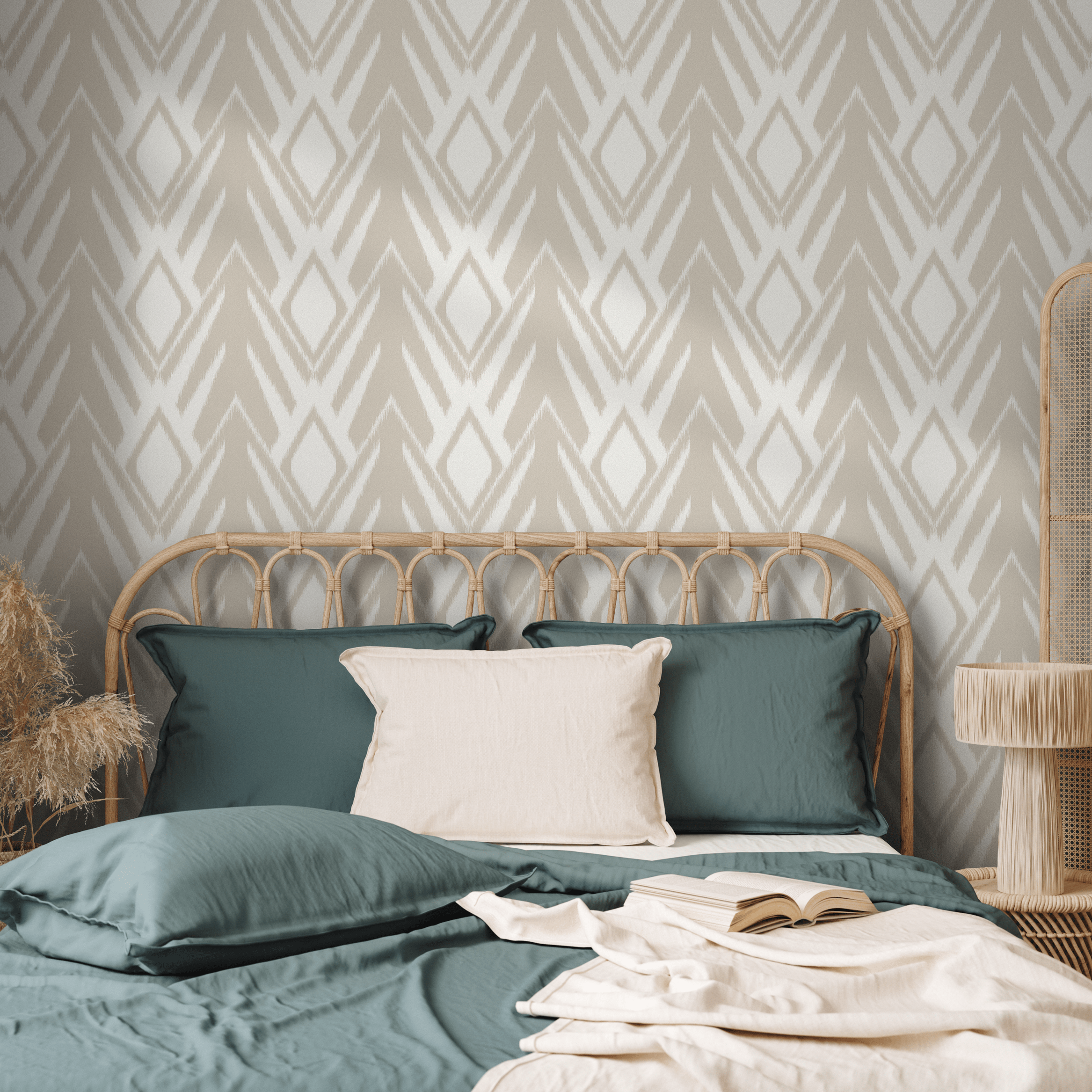 Tribal Wallpaper With A Boho Ikat Motif In Beige And White - C751