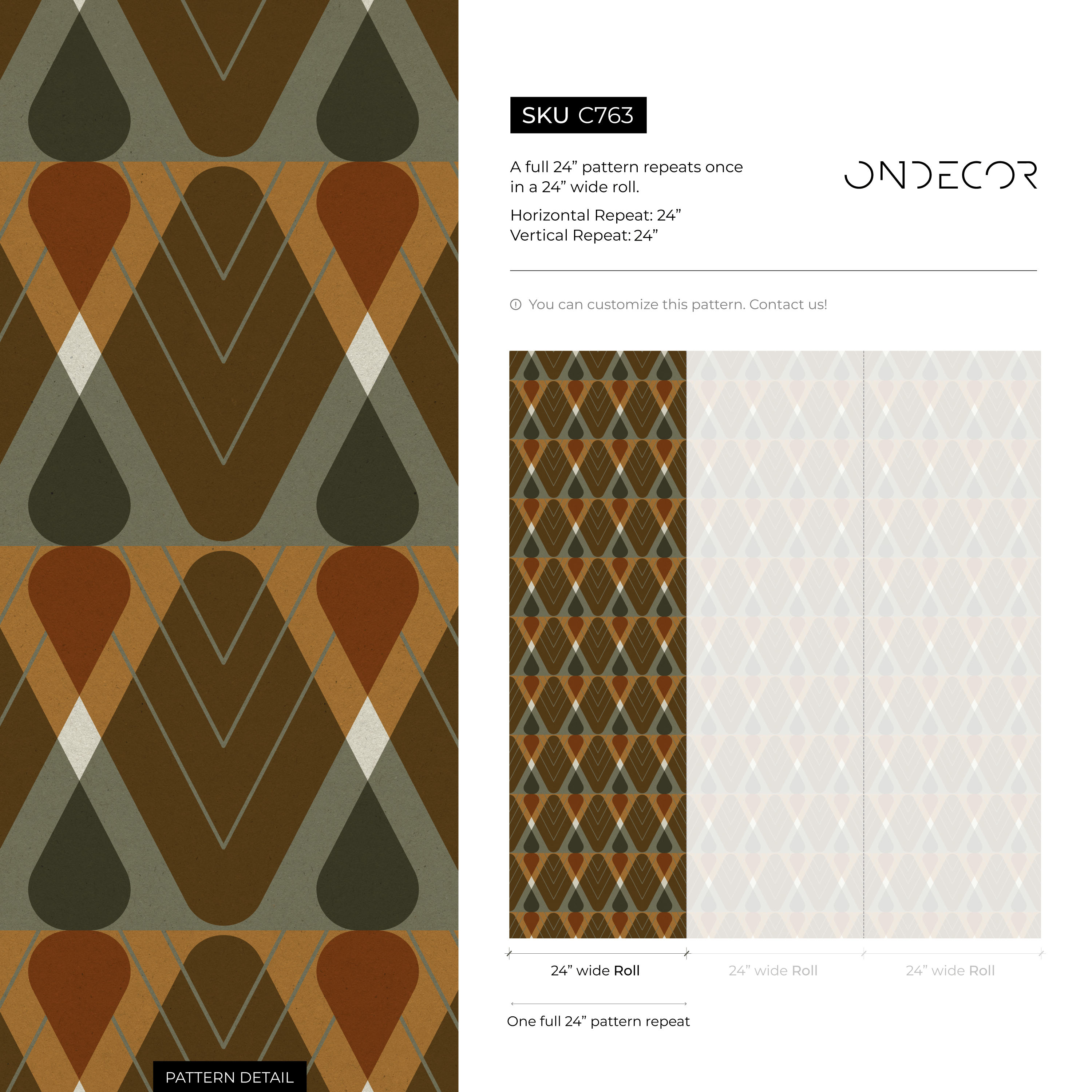 Geometric Wallpaper With A Retro Diamond Pattern In Brown, Green, And Orange - C763