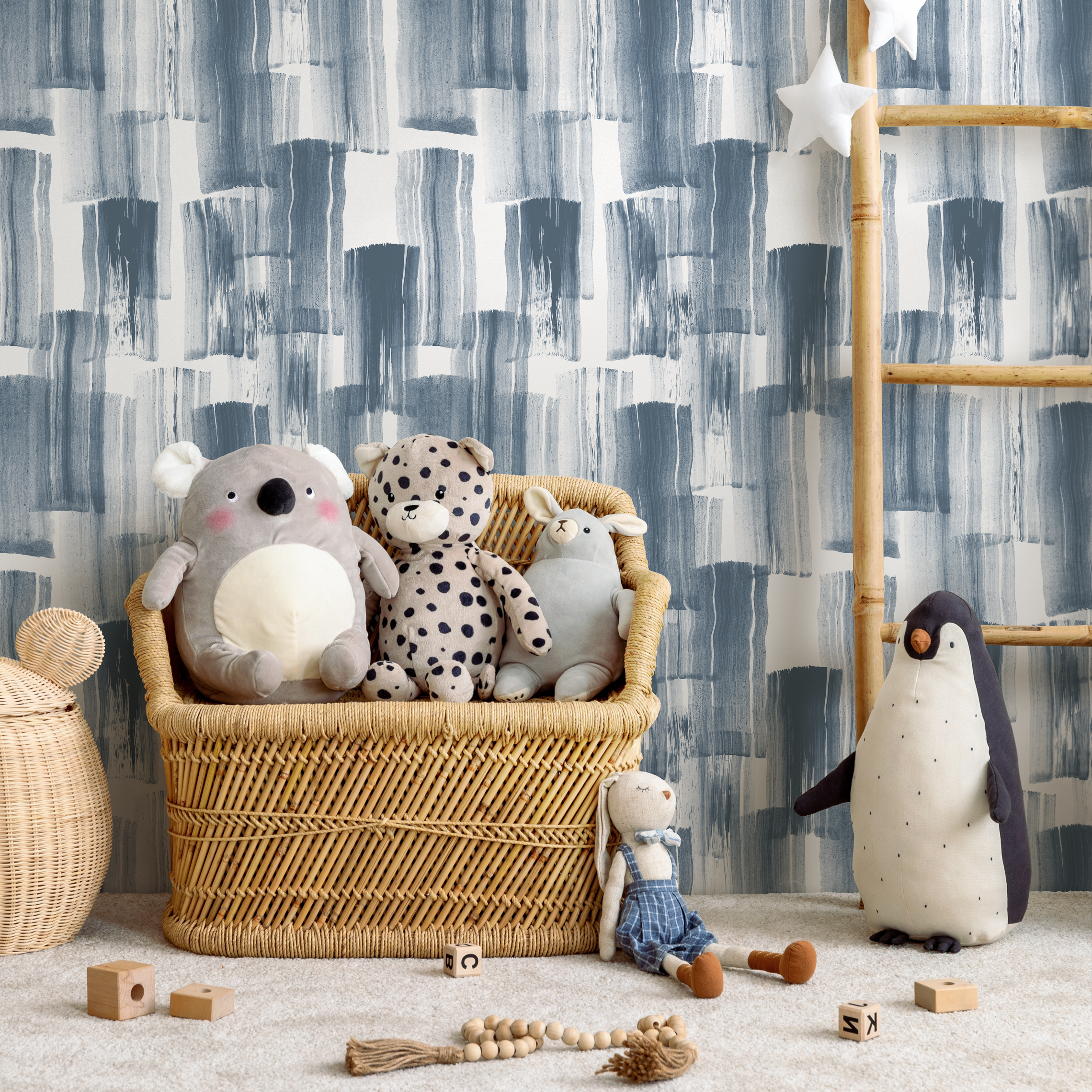 Brushstroke Wallpaper With A Layered Painterly Motif In Navy Blue - C768