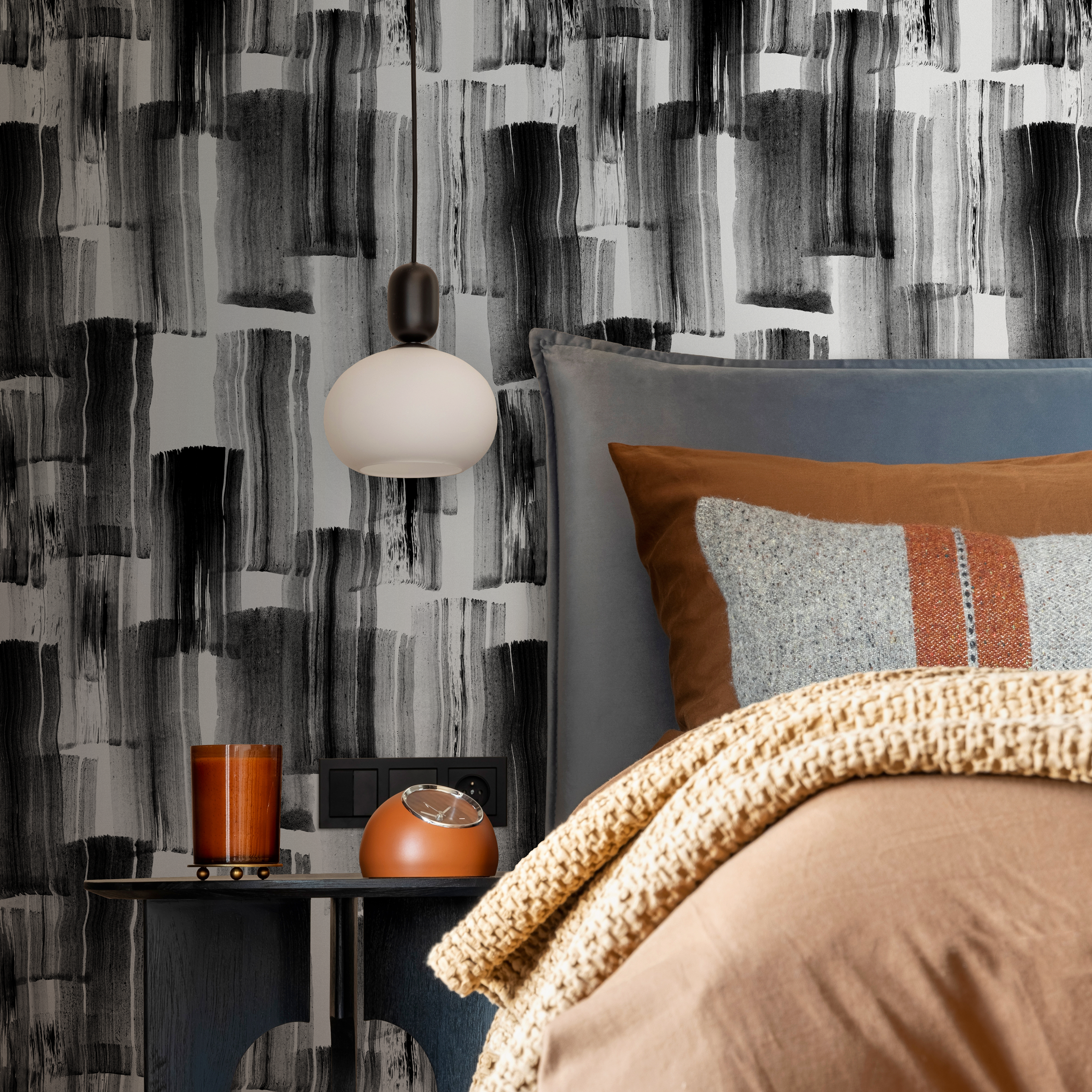 Abstract Wallpaper With Painterly Brush Strokes In Black And Gray - C769