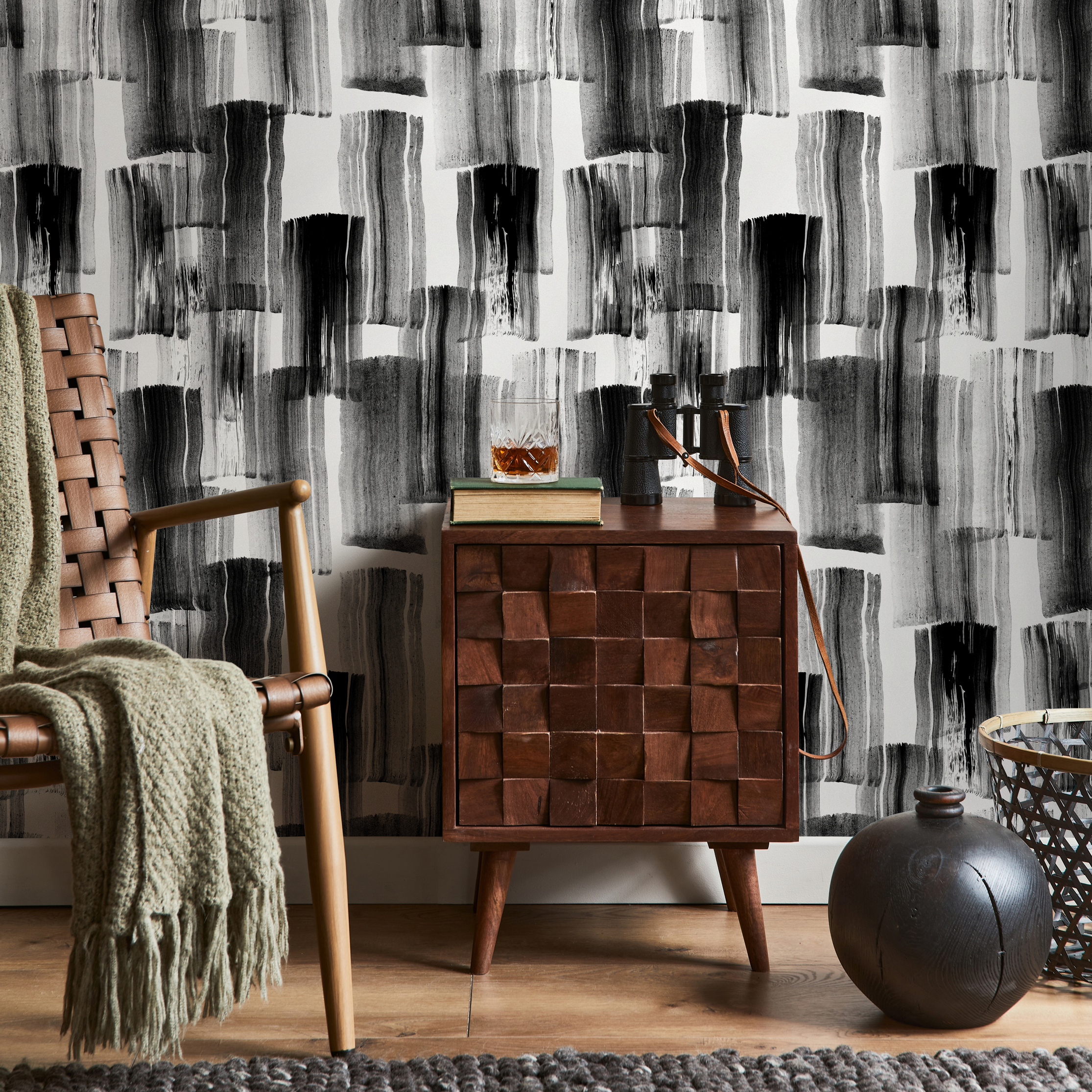 Abstract Wallpaper With Painterly Brush Strokes In Black And Gray - C769