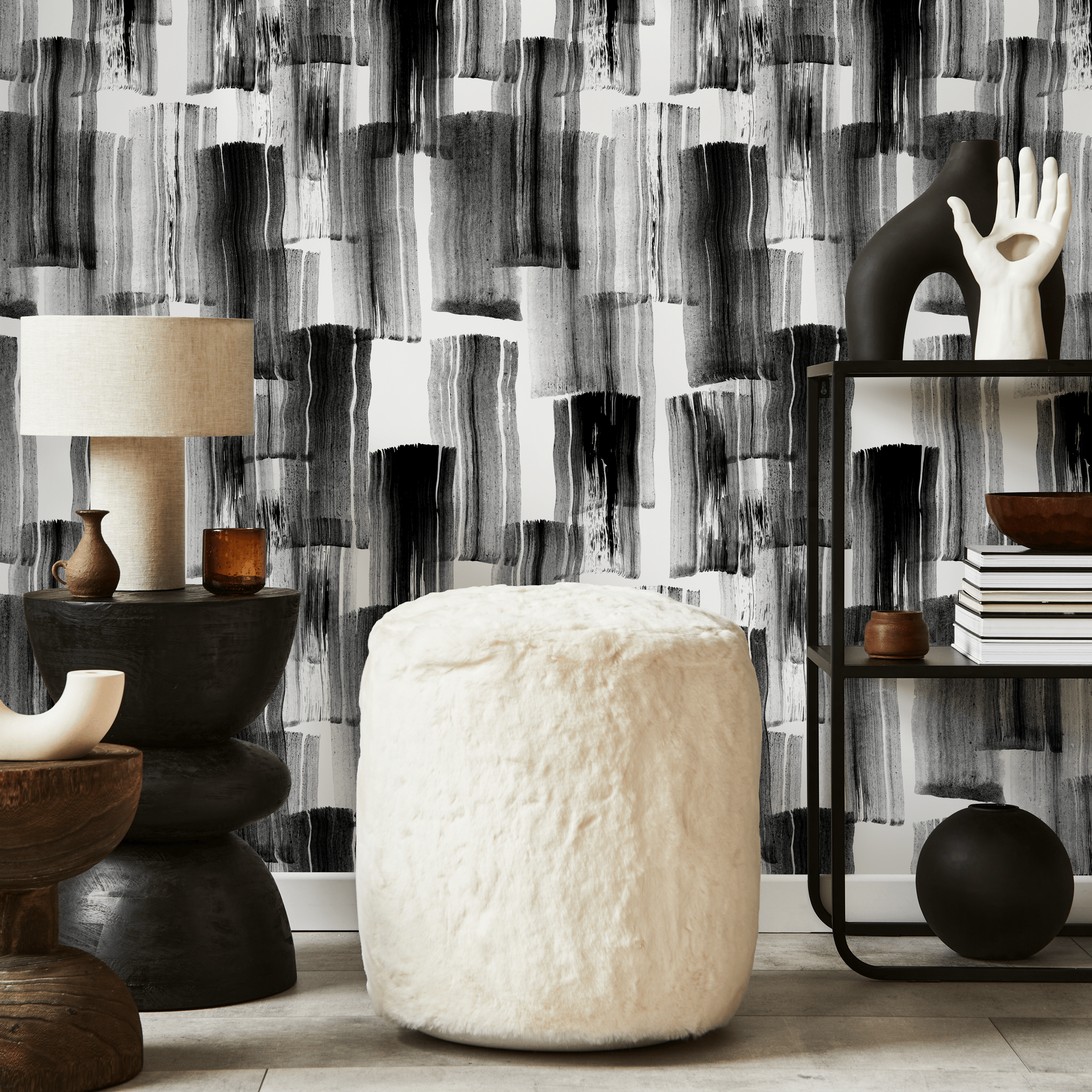 Abstract Wallpaper With Painterly Brush Strokes In Black And Gray - C769