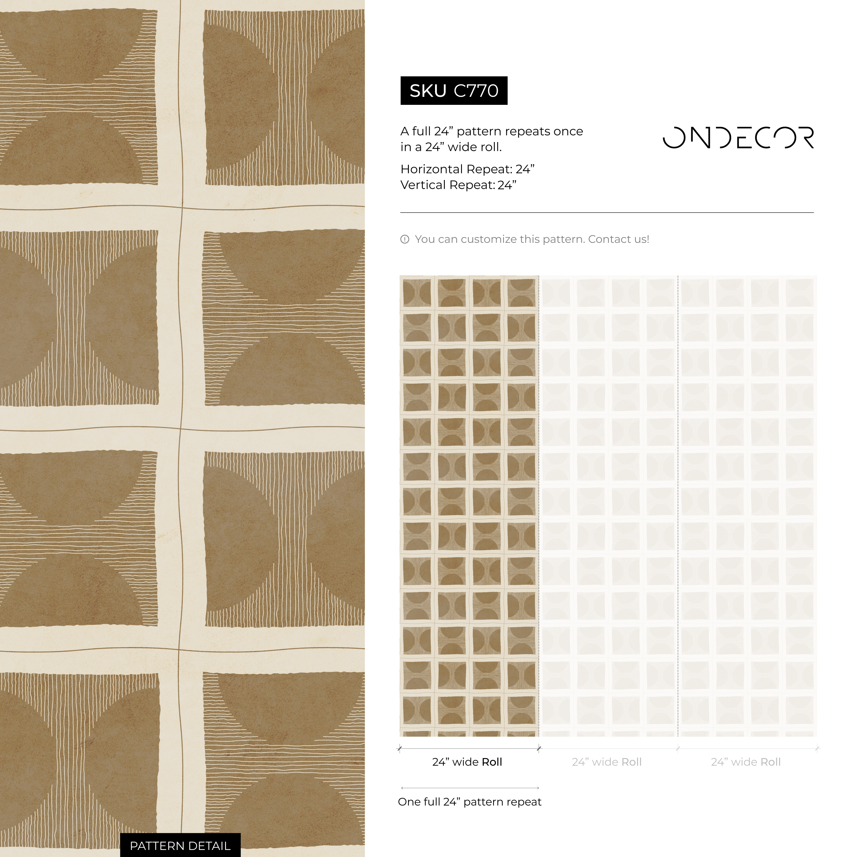 Geometric Wallpaper With Hand-drawn Square Tiles In Beige And Brown - C770