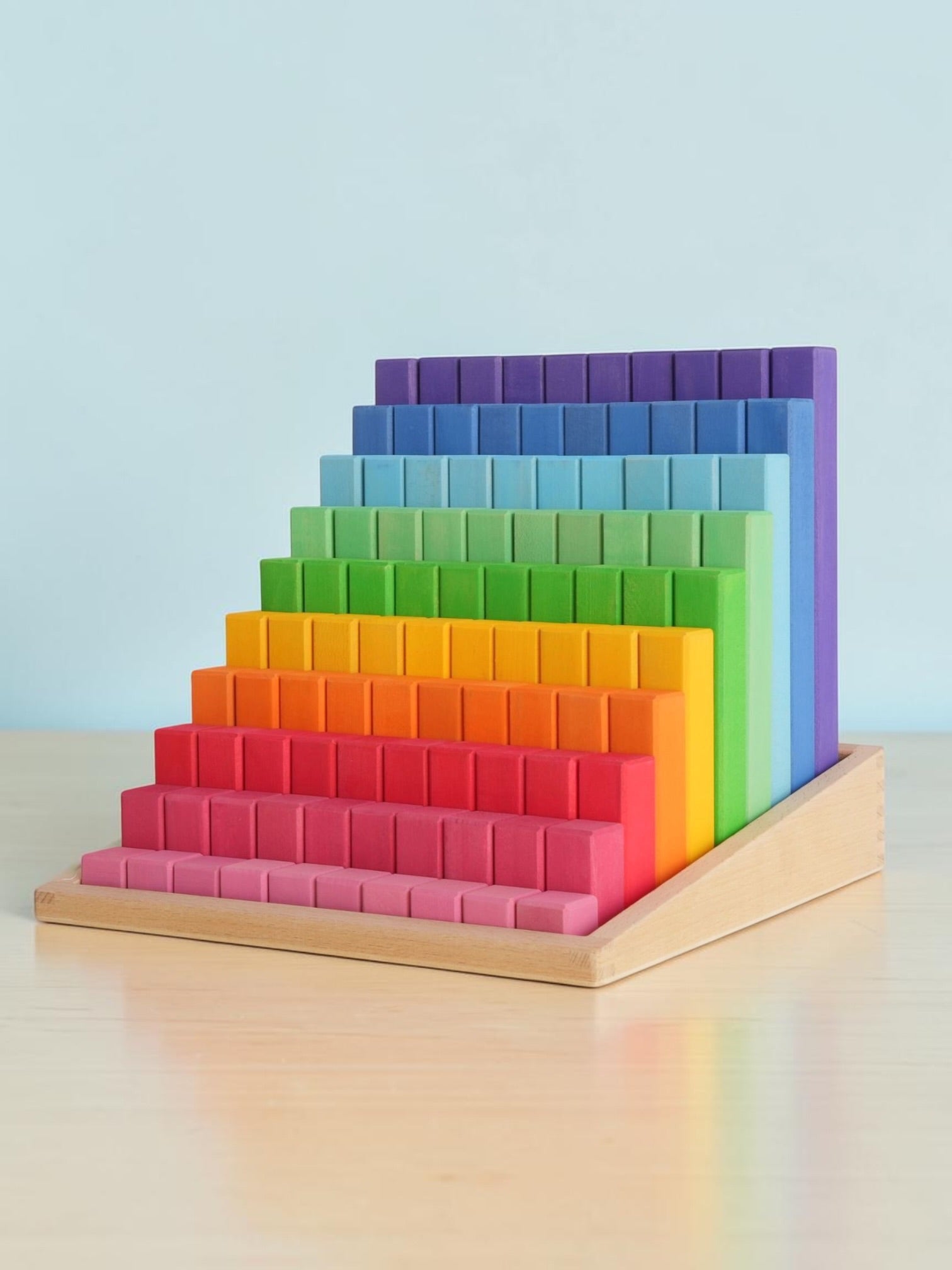 Building Steps Rainbow Counting Blocks – 100-piece Wooden Prism Stair Set