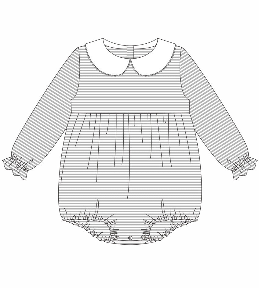 Knit Stripe Long Sleeve Peter Pan Collar Bubble - Girl