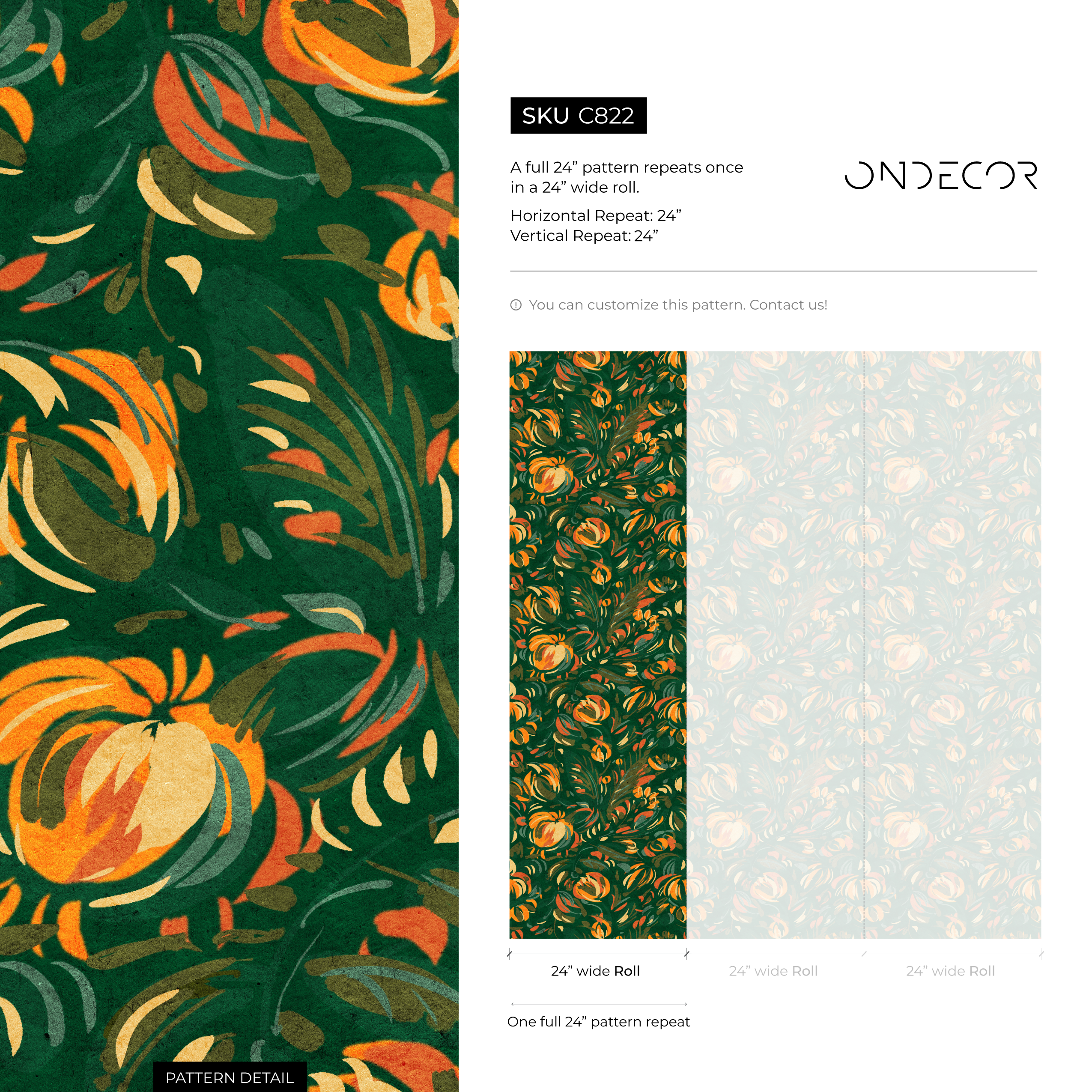 Abstract Floral Wallpaper With A Painterly Motif In Green, Orange, And Yellow - C822