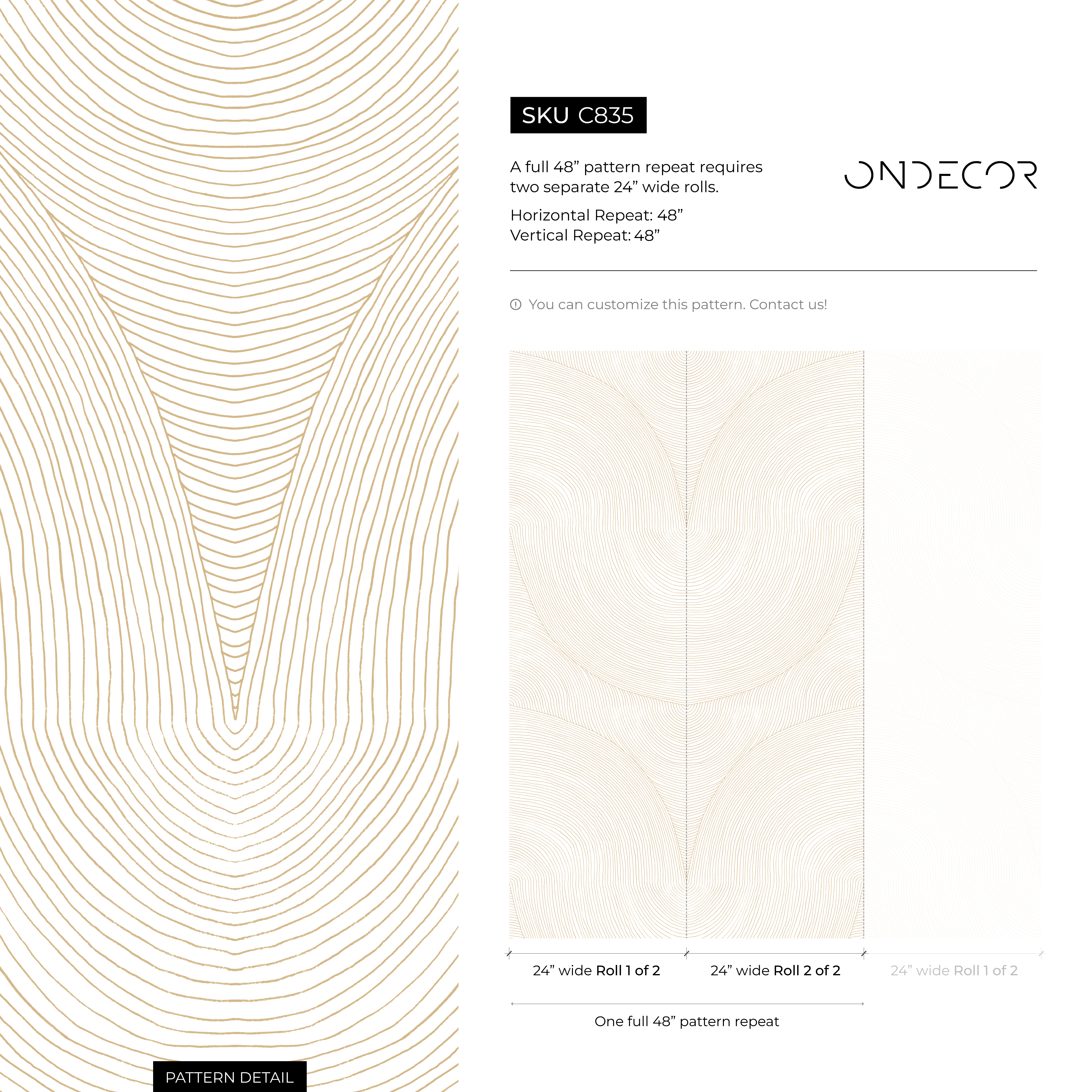 Abstract Wallpaper With Concentric Line Art In Gold And Cream - C835