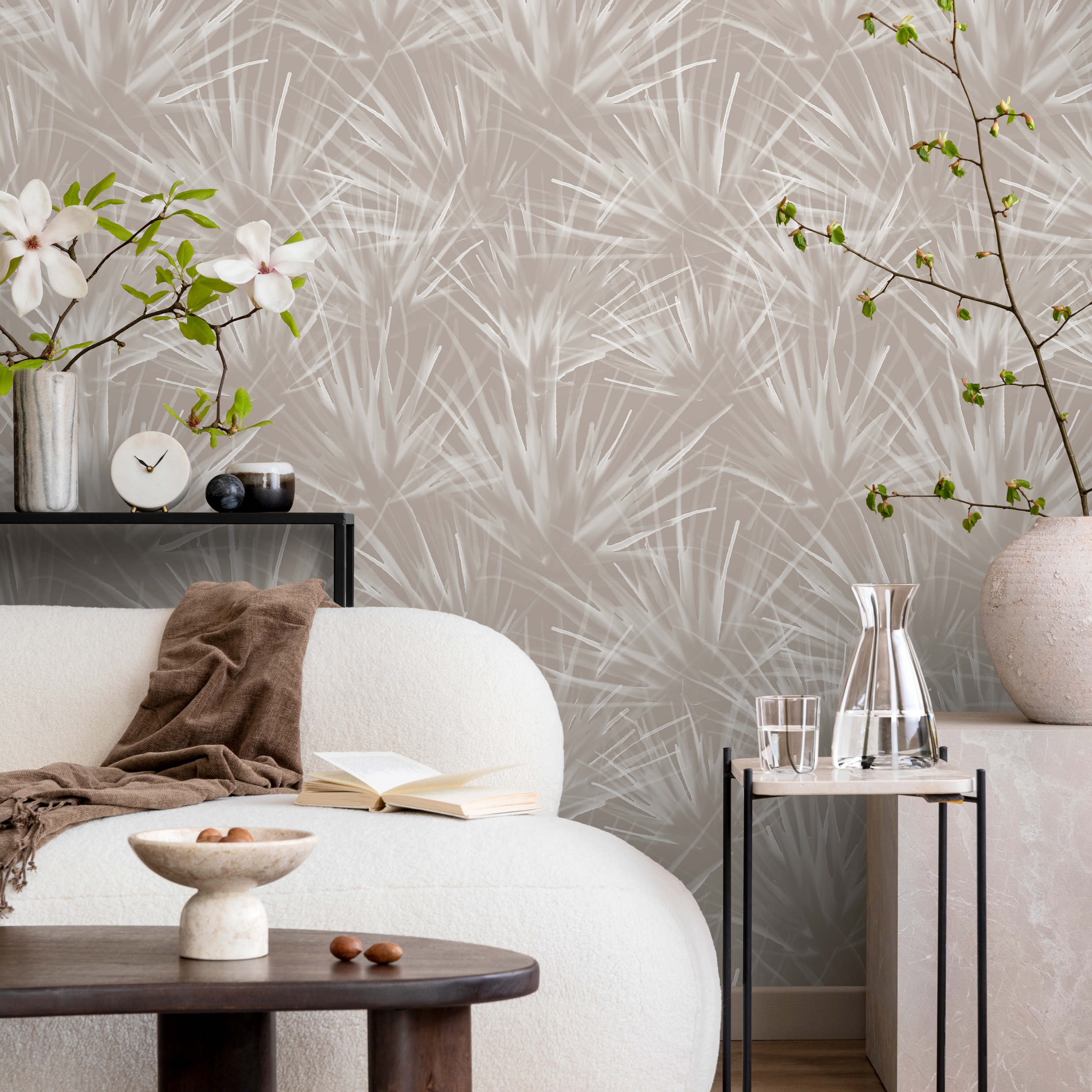 Boho Wallpaper With A Wispy Dandelion Motif In Beige And Off-white - C860