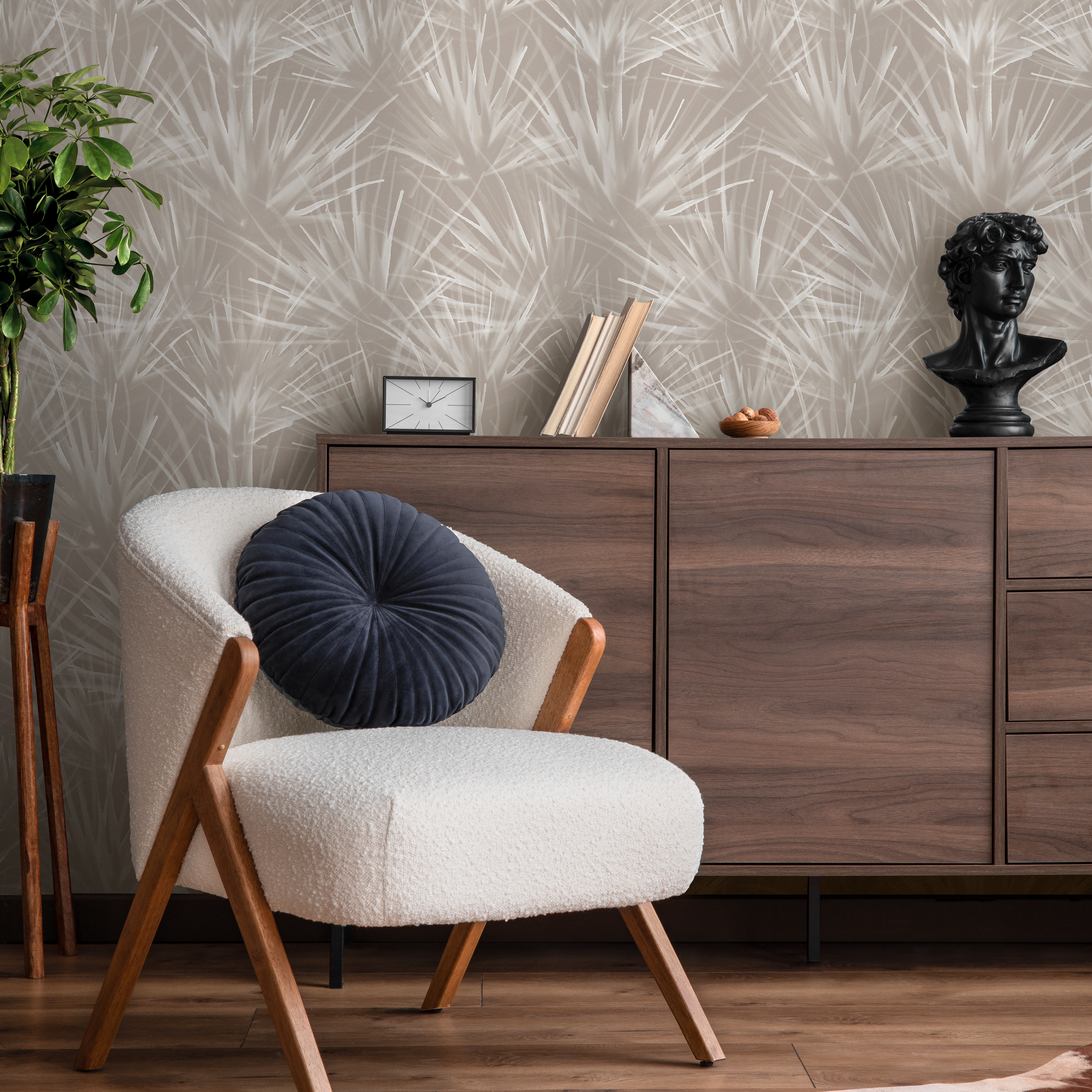 Boho Wallpaper With A Wispy Dandelion Motif In Beige And Off-white - C860
