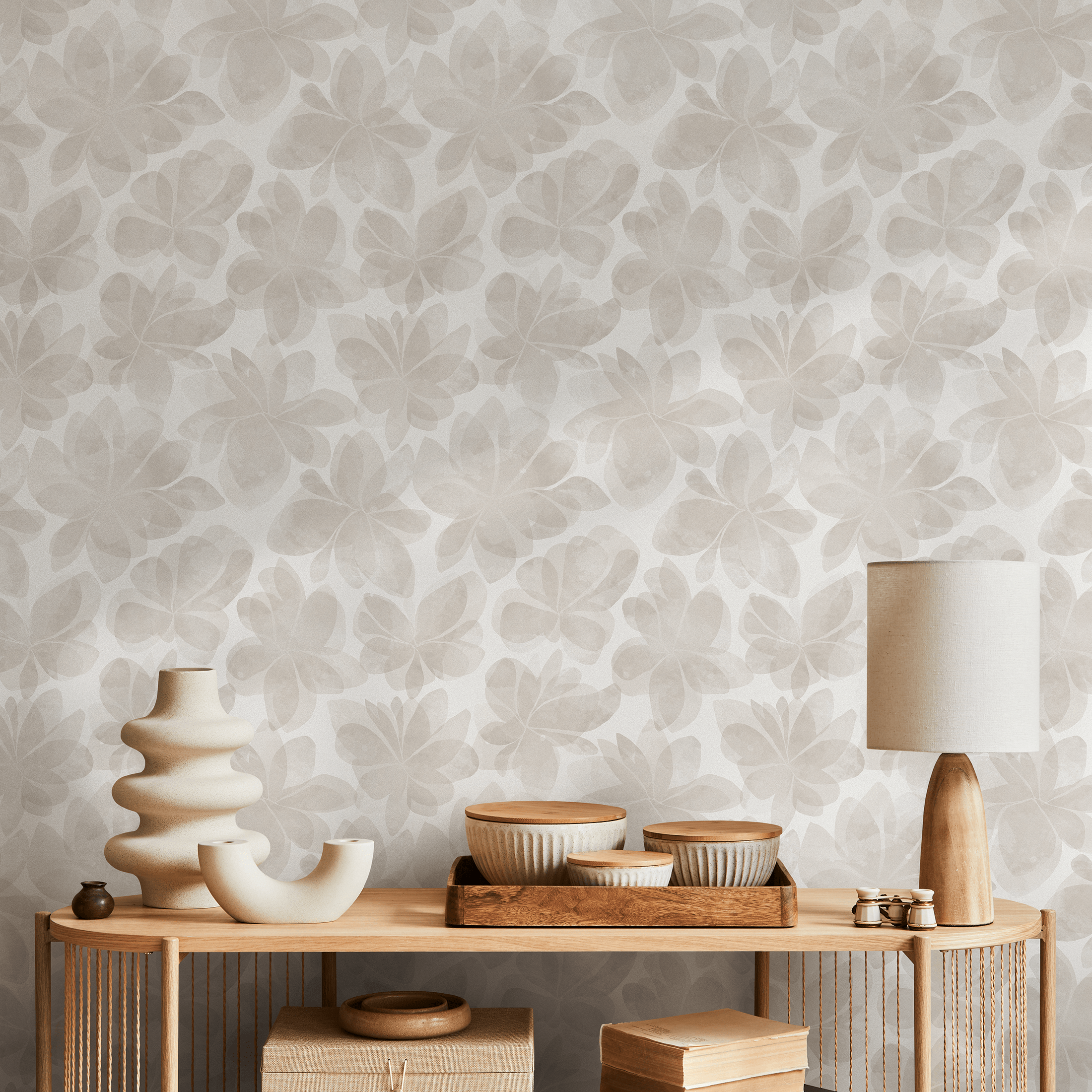 Floral Wallpaper With A Watercolor Flower Motif In Beige And Cream - C862