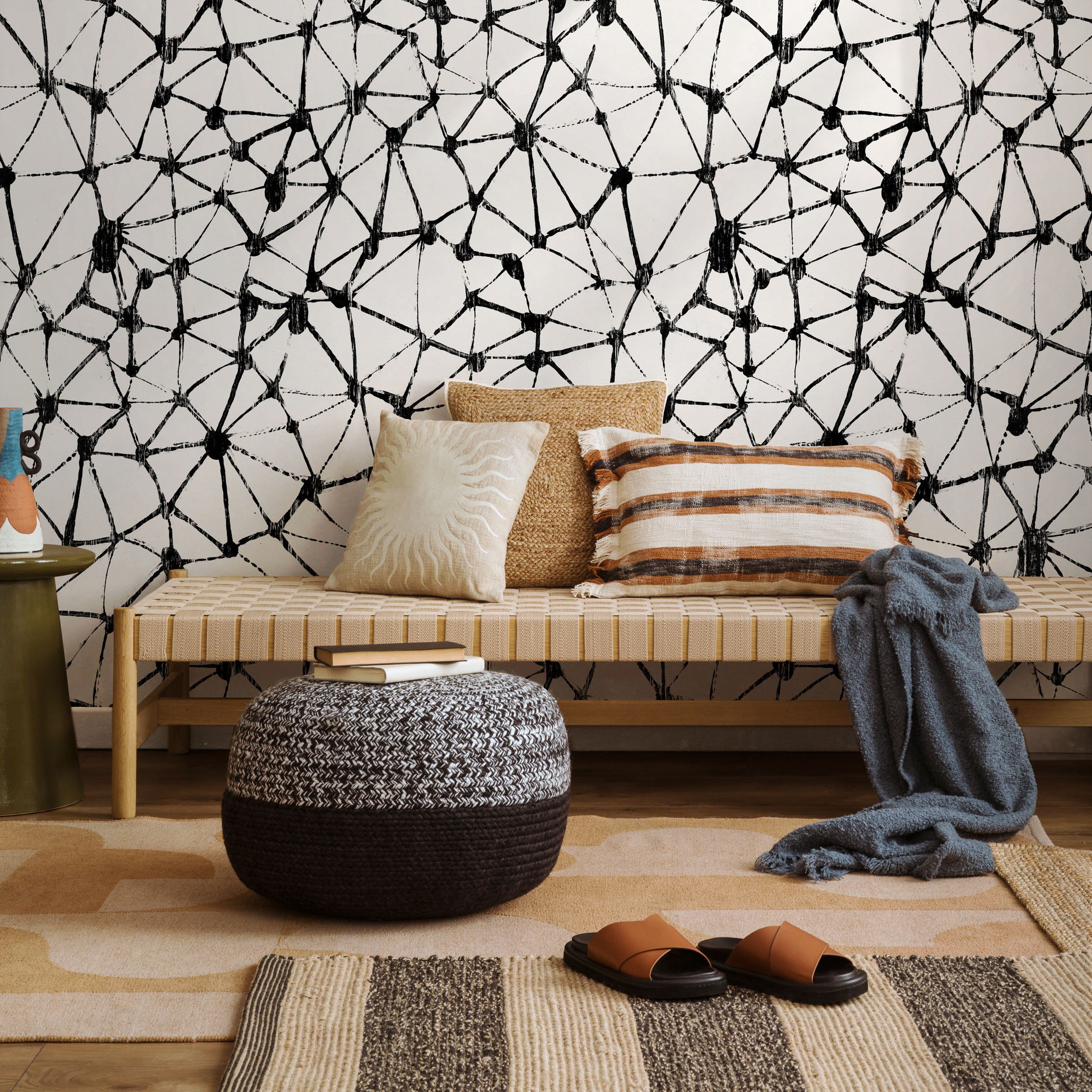 Abstract Wallpaper With A Hand-drawn Network Motif In Black And White - C879