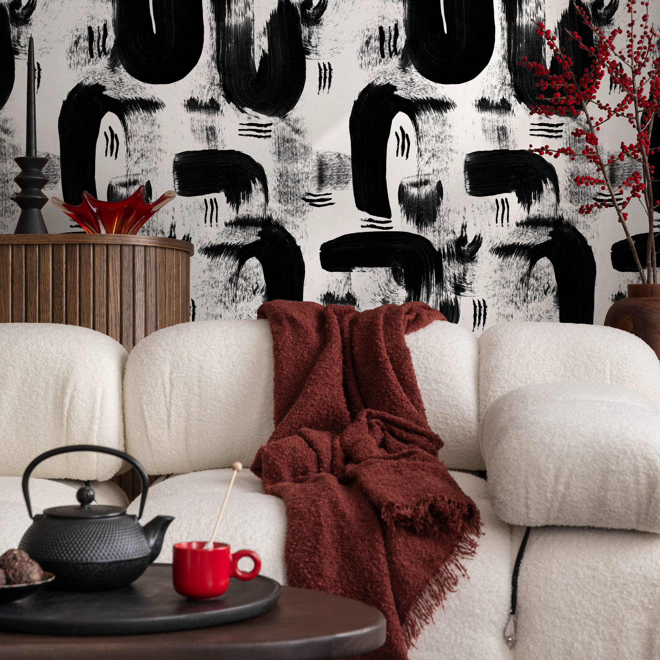 Abstract Wallpaper With Painterly Brushstrokes In Black And White - C882