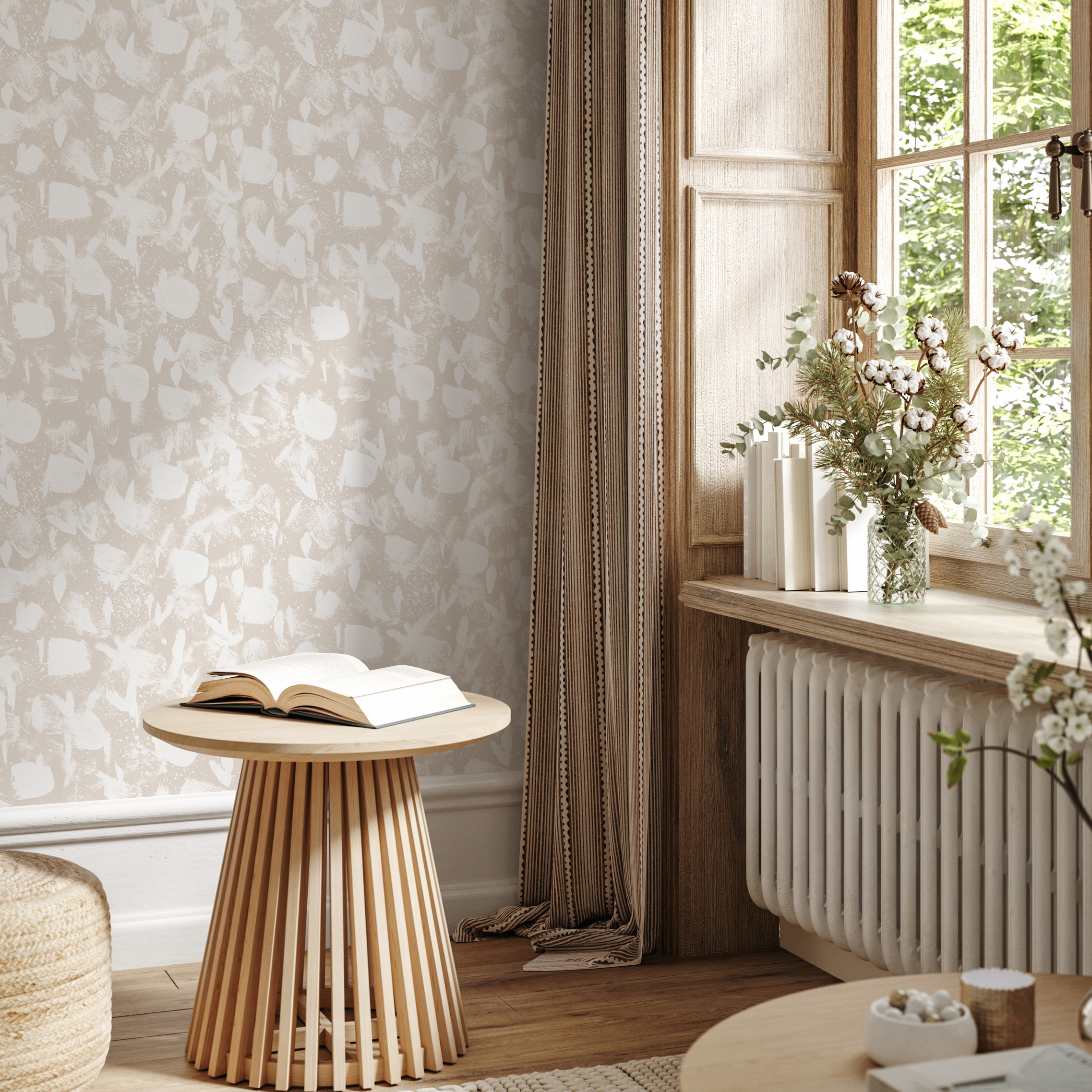 Abstract Wallpaper With A Subtle Painted Texture In Beige And Cream - C883