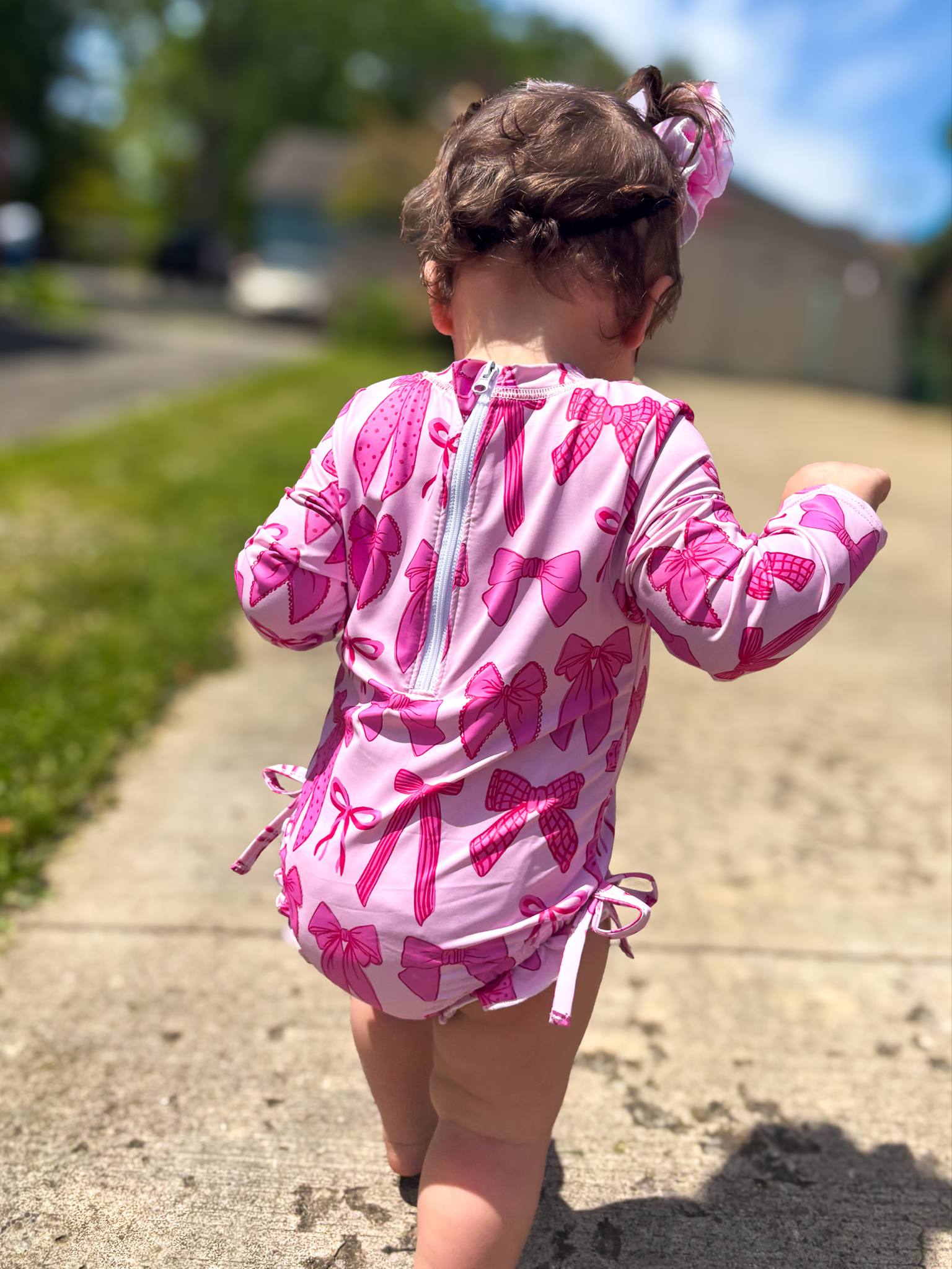 Pink Bows Rash Guard Swimsuit