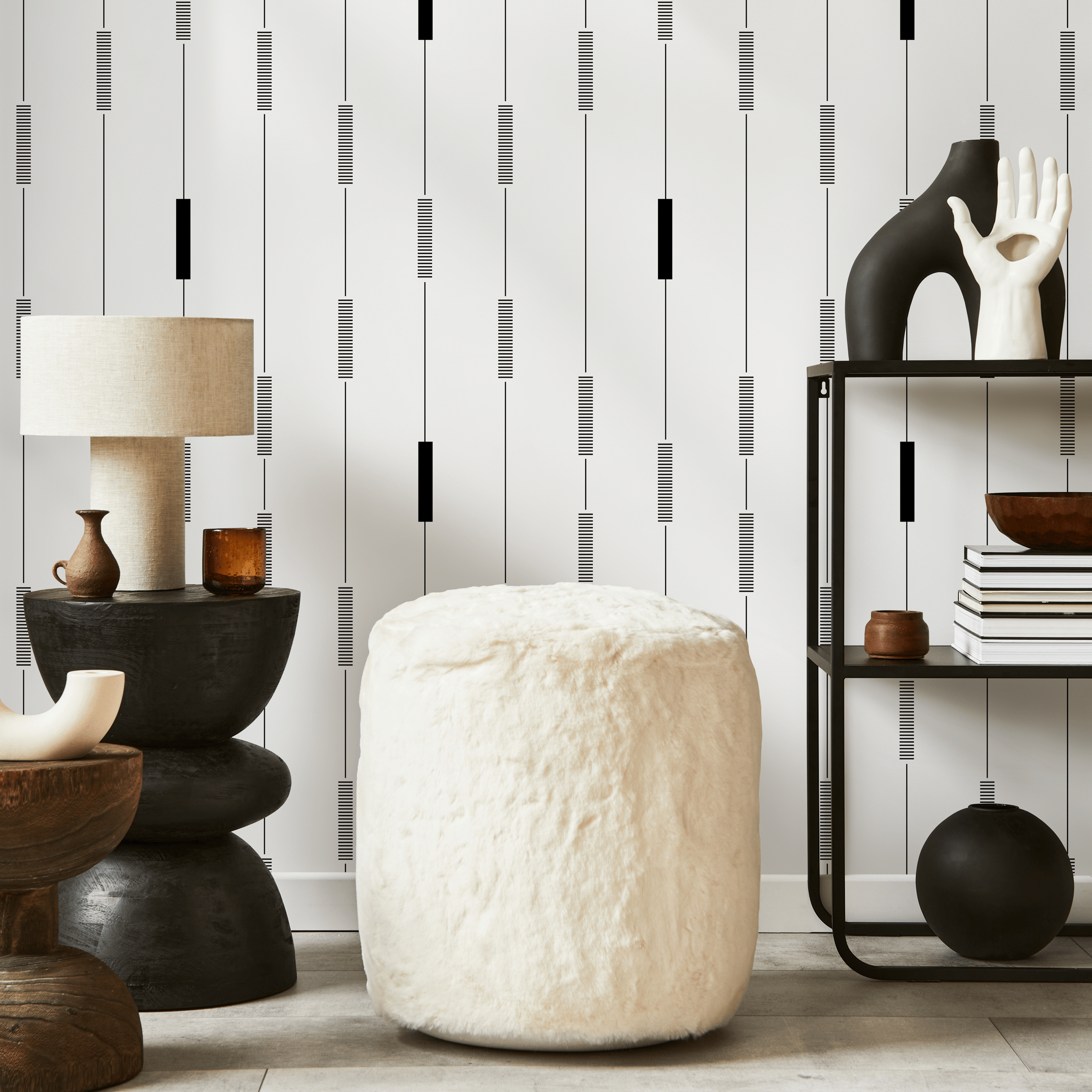 Geometric Wallpaper With A Rhythmic Linear Pattern In Black And White - C894
