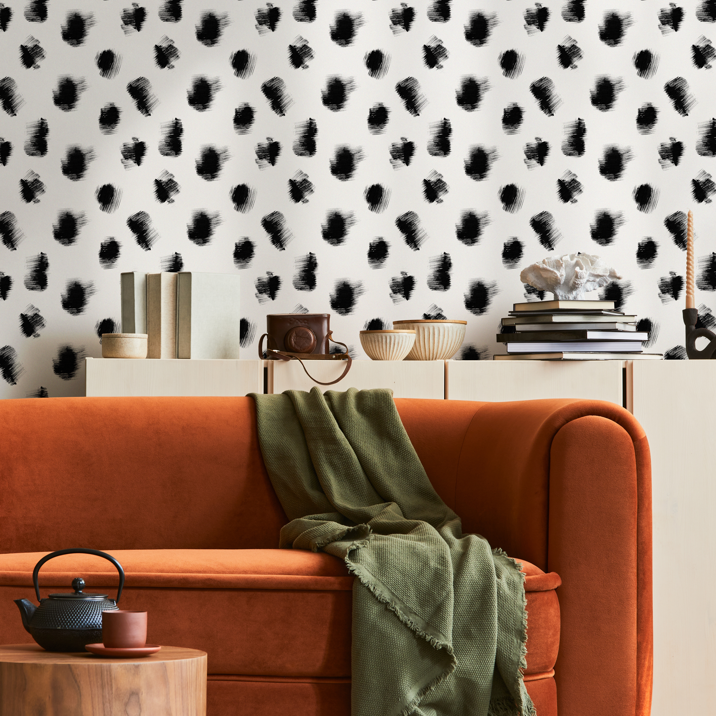 Abstract Wallpaper With Sketched Speckle Dots In Black And White - C895