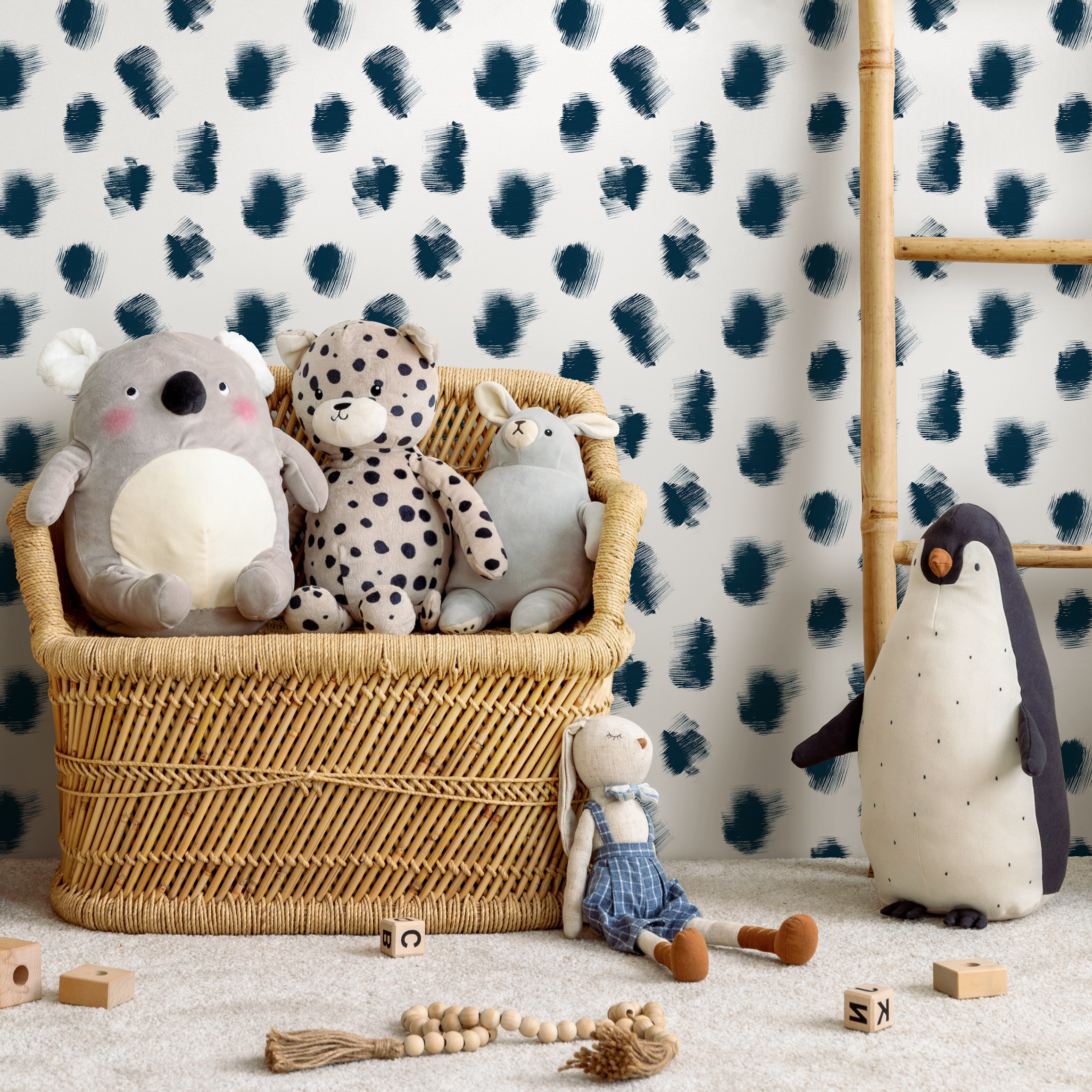 Abstract Wallpaper Featuring Sketched Speckle Dots In Navy Blue - C896