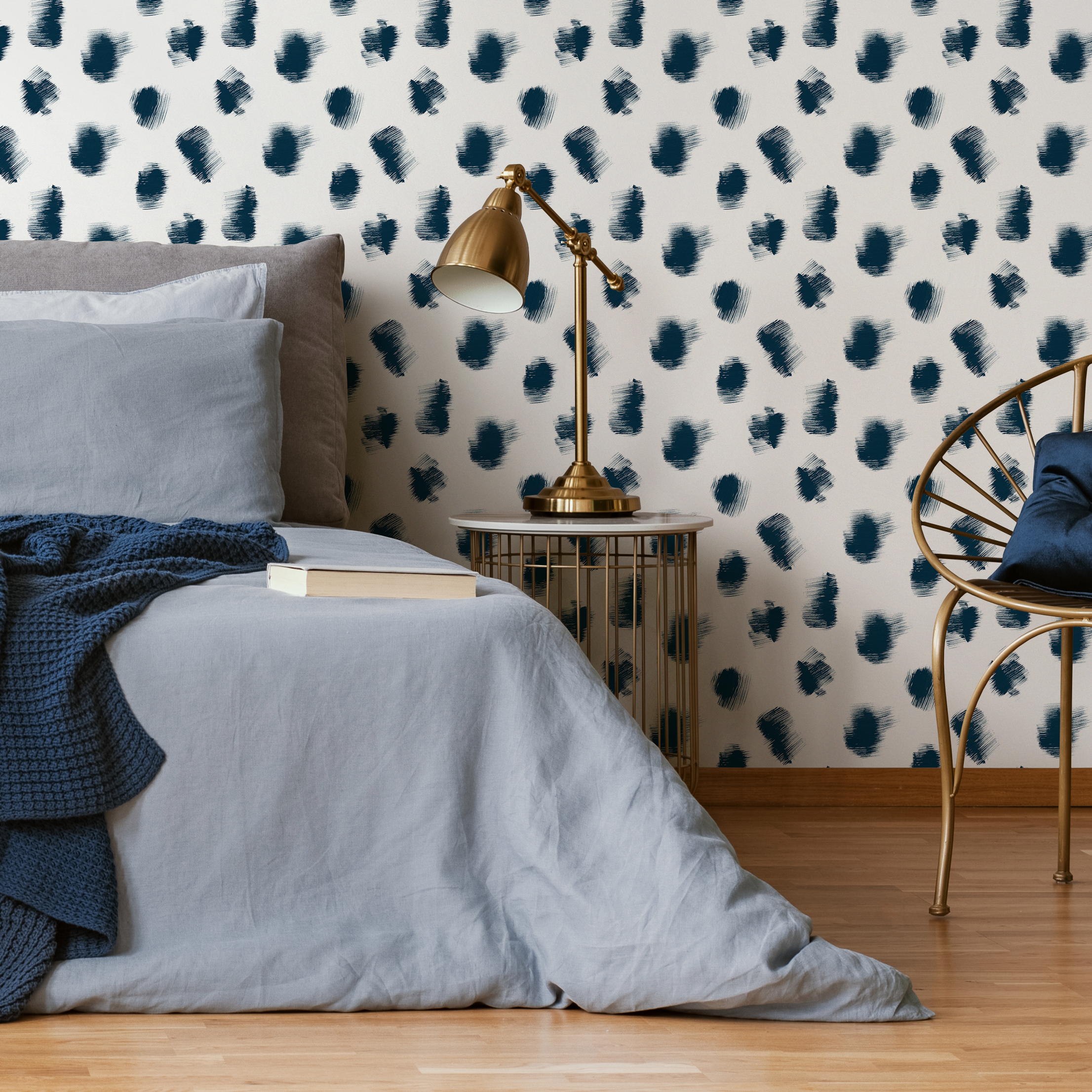 Abstract Wallpaper Featuring Sketched Speckle Dots In Navy Blue - C896