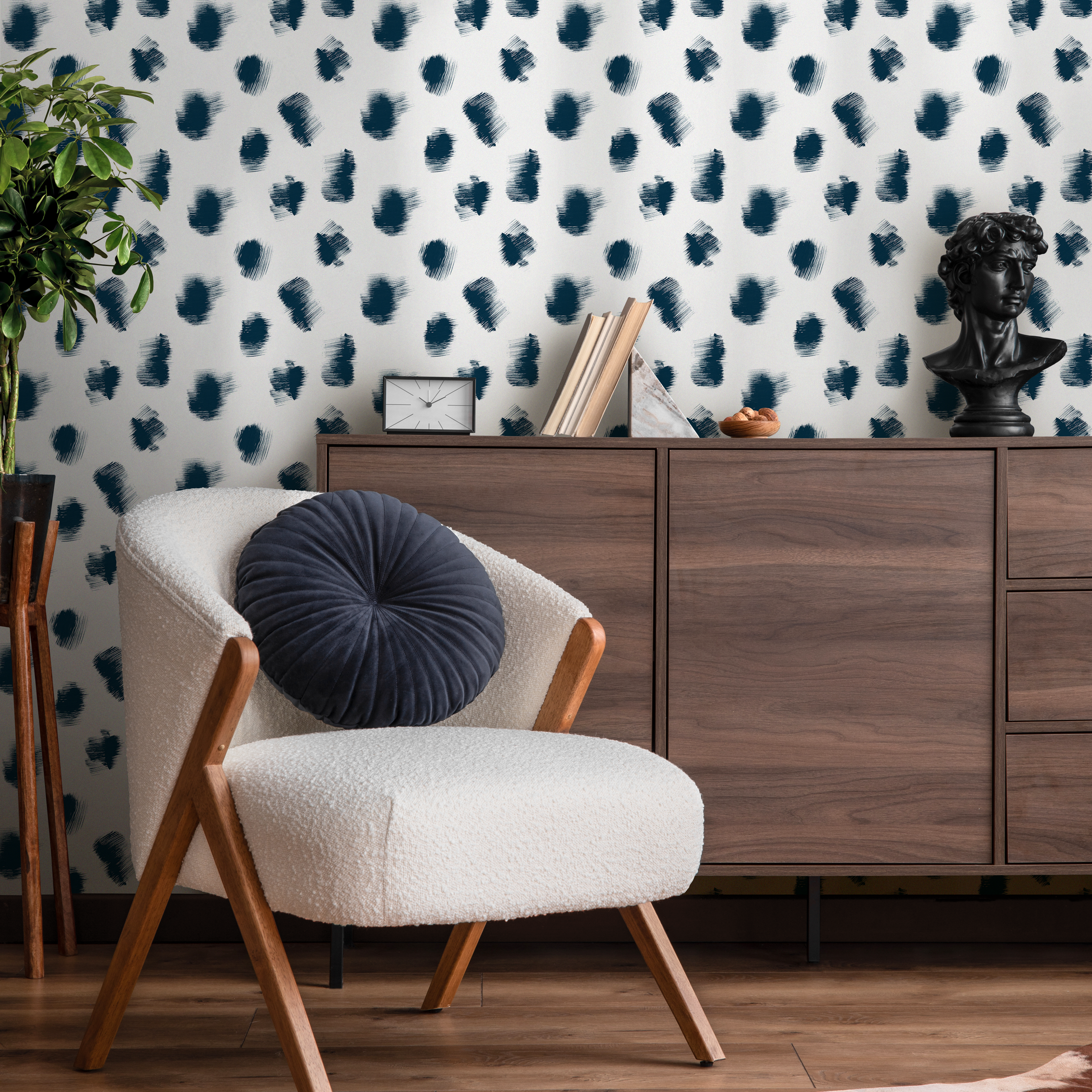 Abstract Wallpaper Featuring Sketched Speckle Dots In Navy Blue - C896