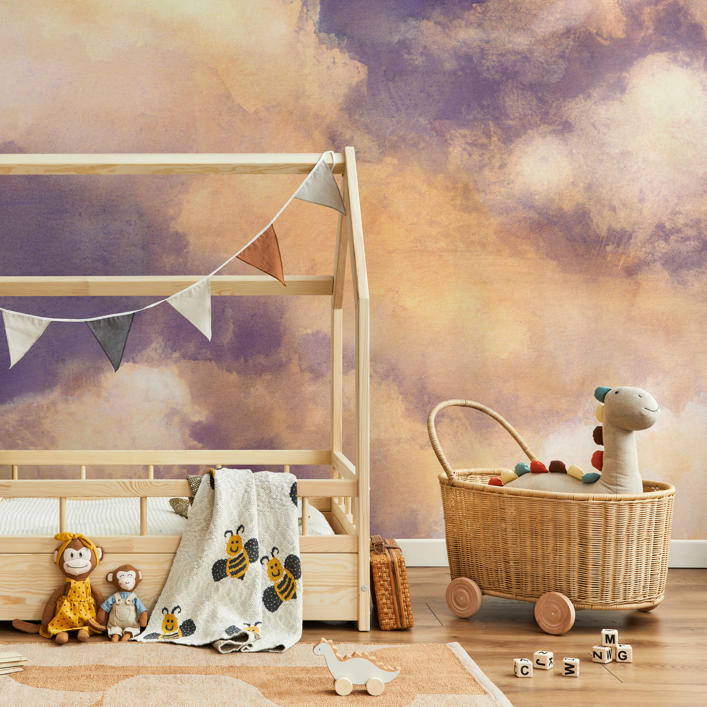 Watercolor Wallpaper With A Soft Cloud Effect In Purple, Orange, And Yellow - C917