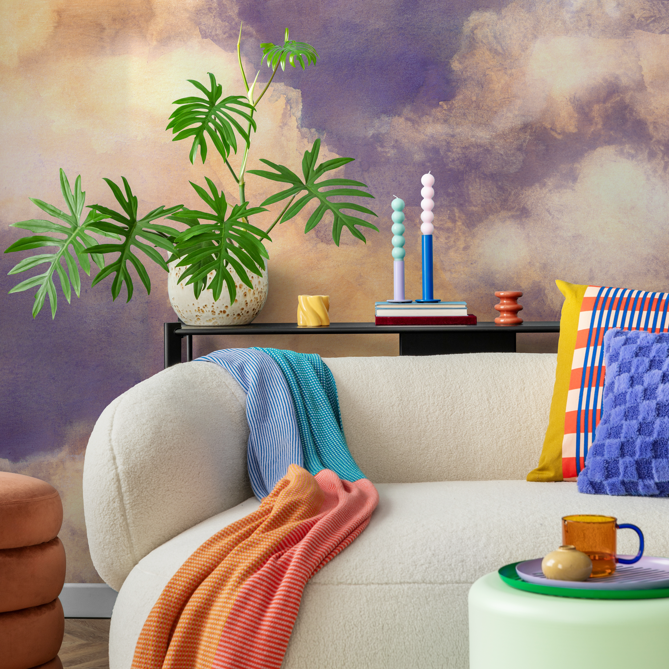 Watercolor Wallpaper With A Soft Cloud Effect In Purple, Orange, And Yellow - C917