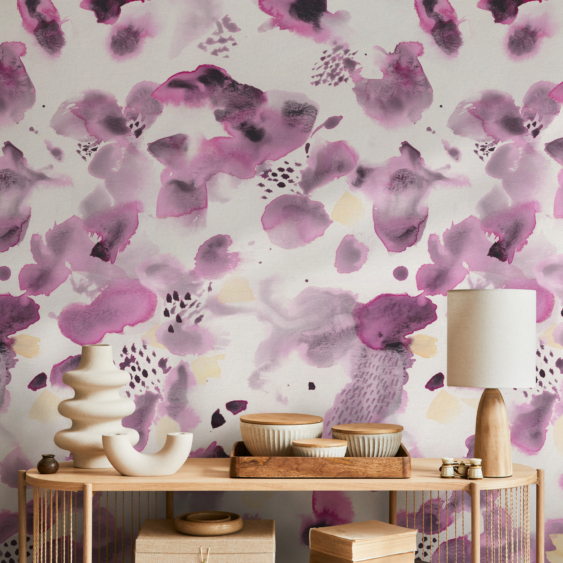 Abstract Wallpaper With Artistic Watercolor Splashes In Purple And Black - C918