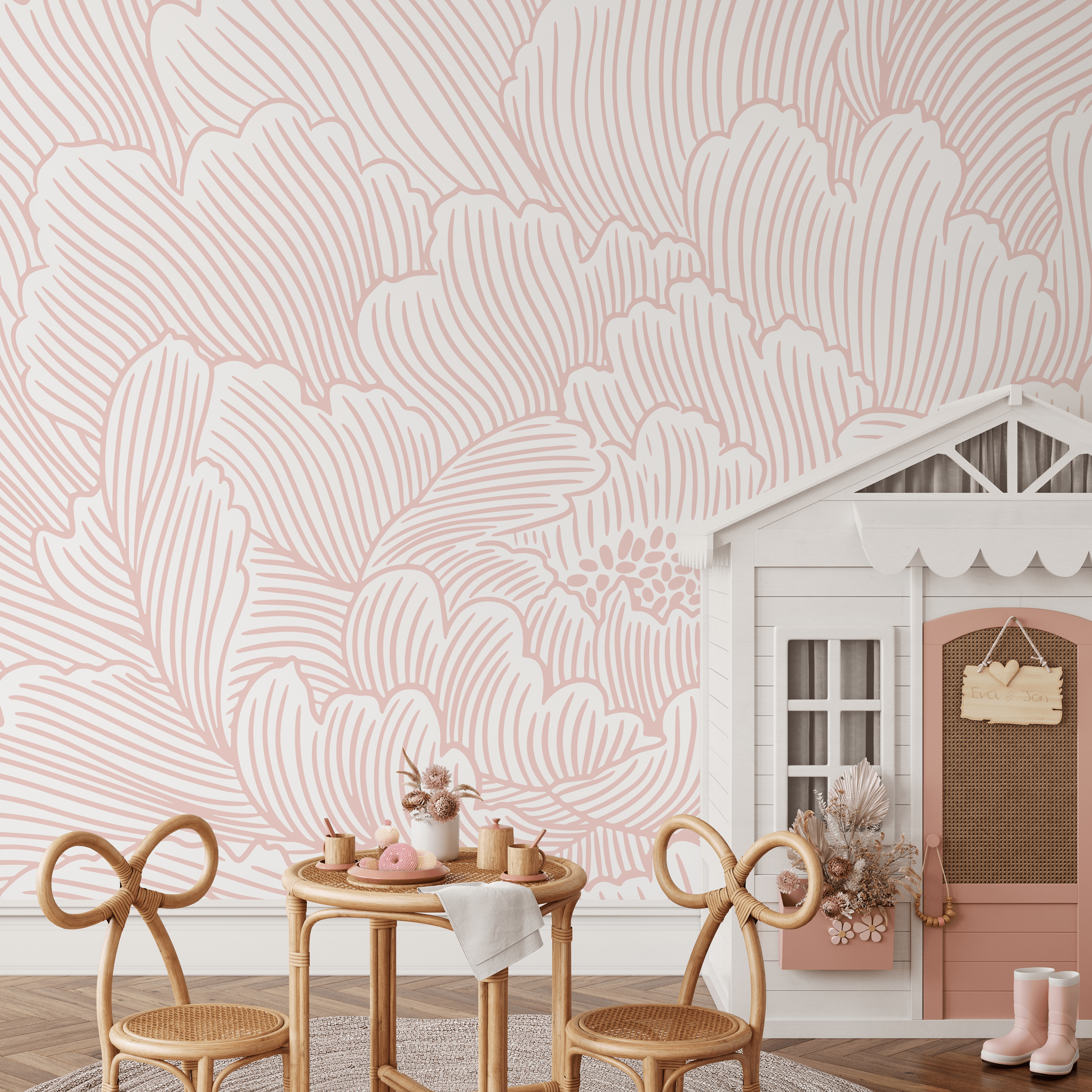 Floral Wallpaper With Large-scale Abstract Blooms In Pink - C923