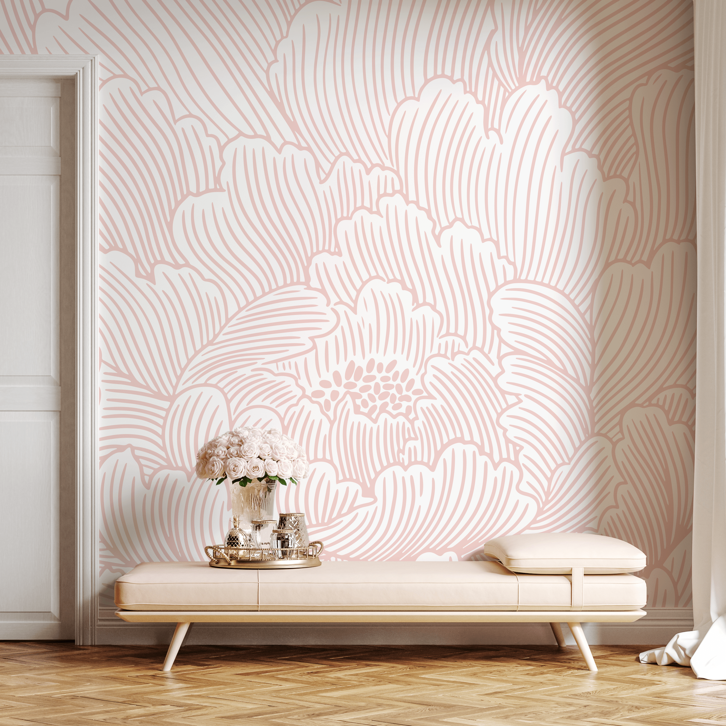 Floral Wallpaper With Large-scale Abstract Blooms In Pink - C923
