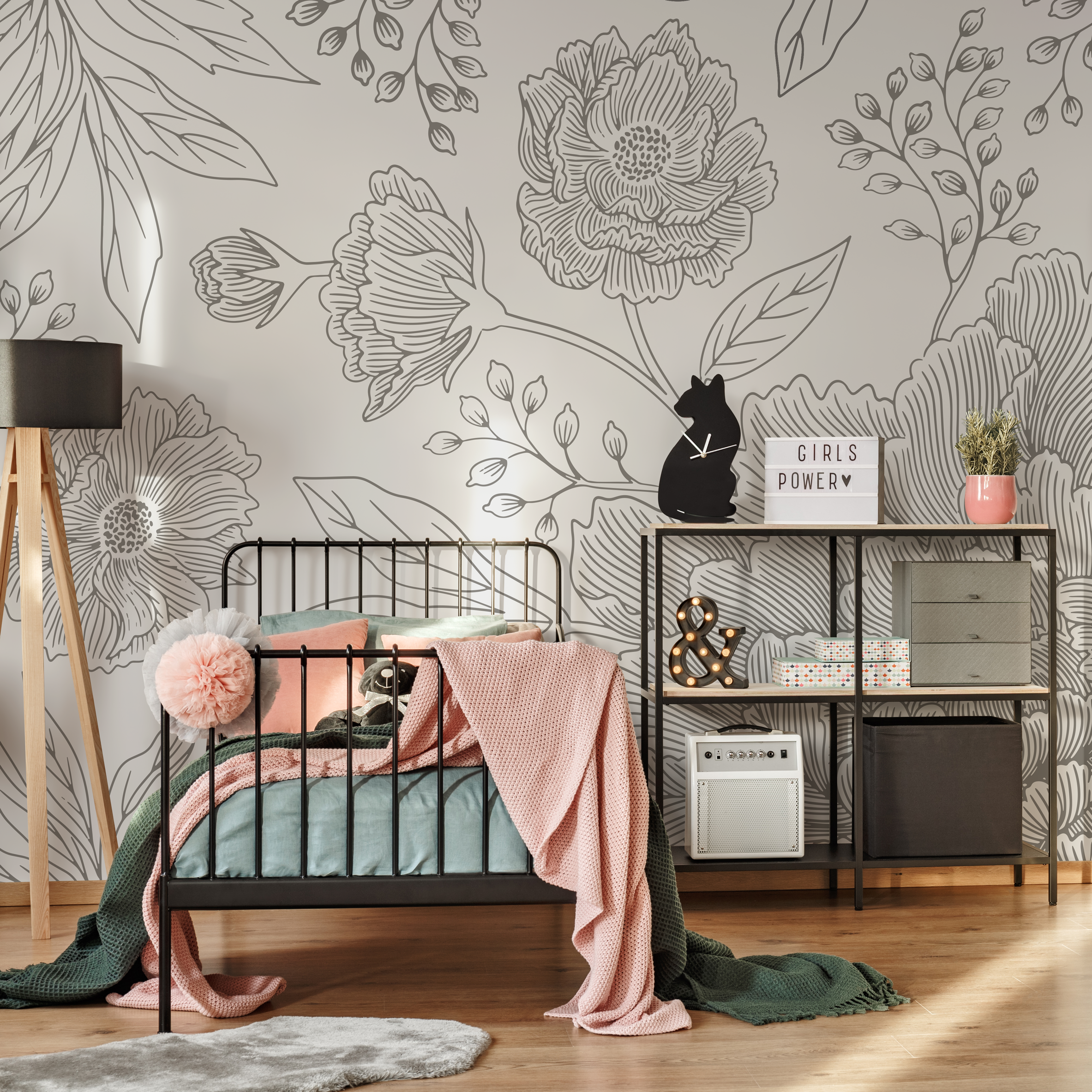 Floral Wallpaper Featuring A Large Scale Peony Illustration In Gray - C924