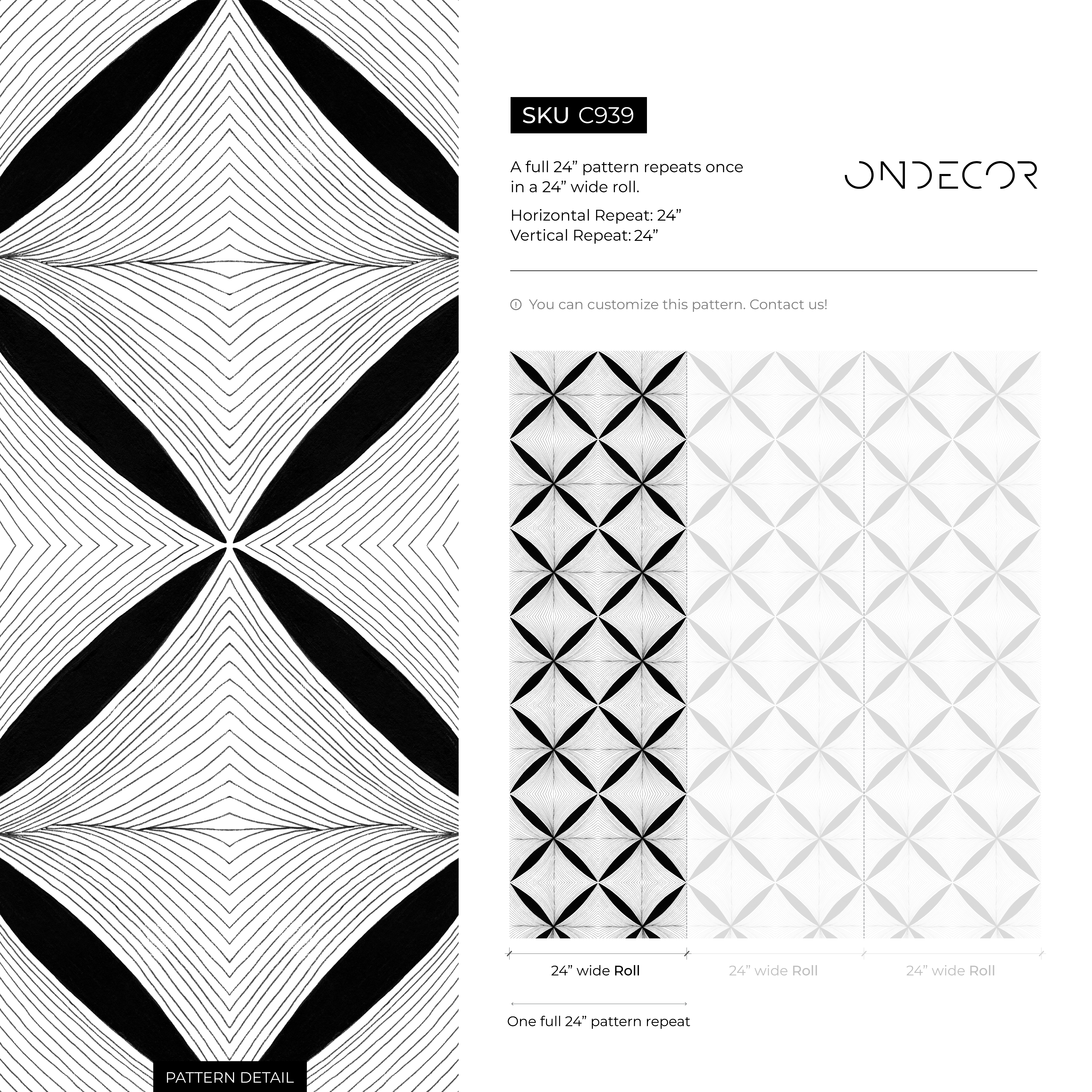 Geometric Wallpaper With A Fine Line Diamond Motif In Black And White - C939