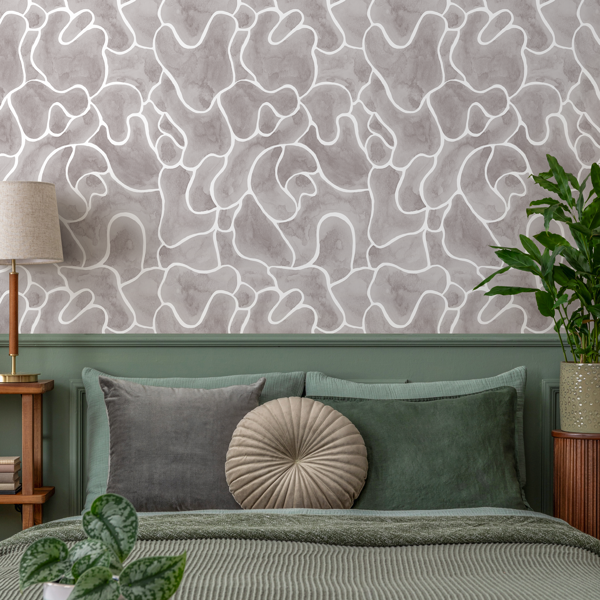 Abstract Wallpaper With A Fluid Watercolor Pattern In Gray And White - C943