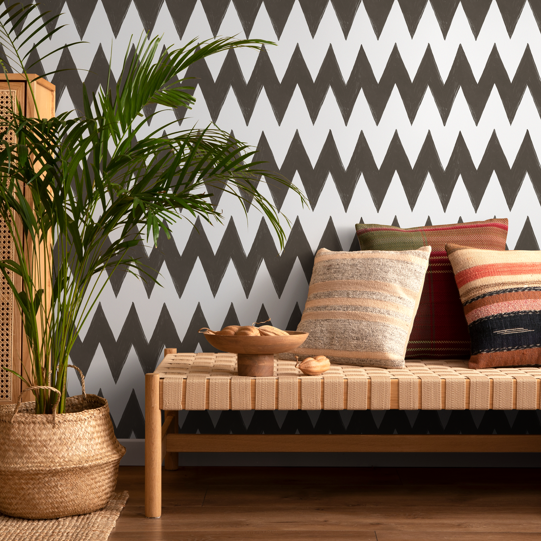 Boho Wallpaper With A Hand-drawn Chevron Style In Brown - C951