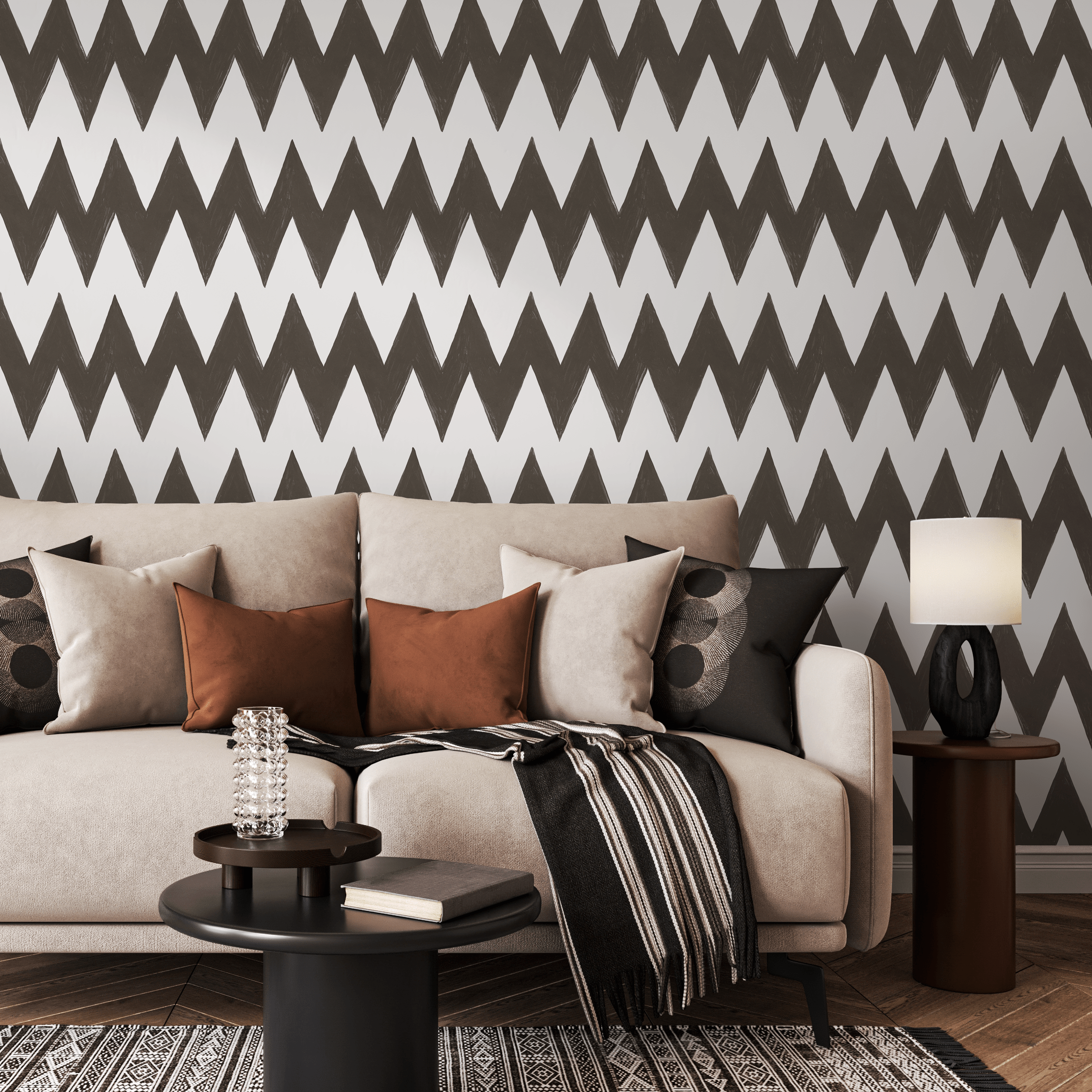 Boho Wallpaper With A Hand-drawn Chevron Style In Brown - C951