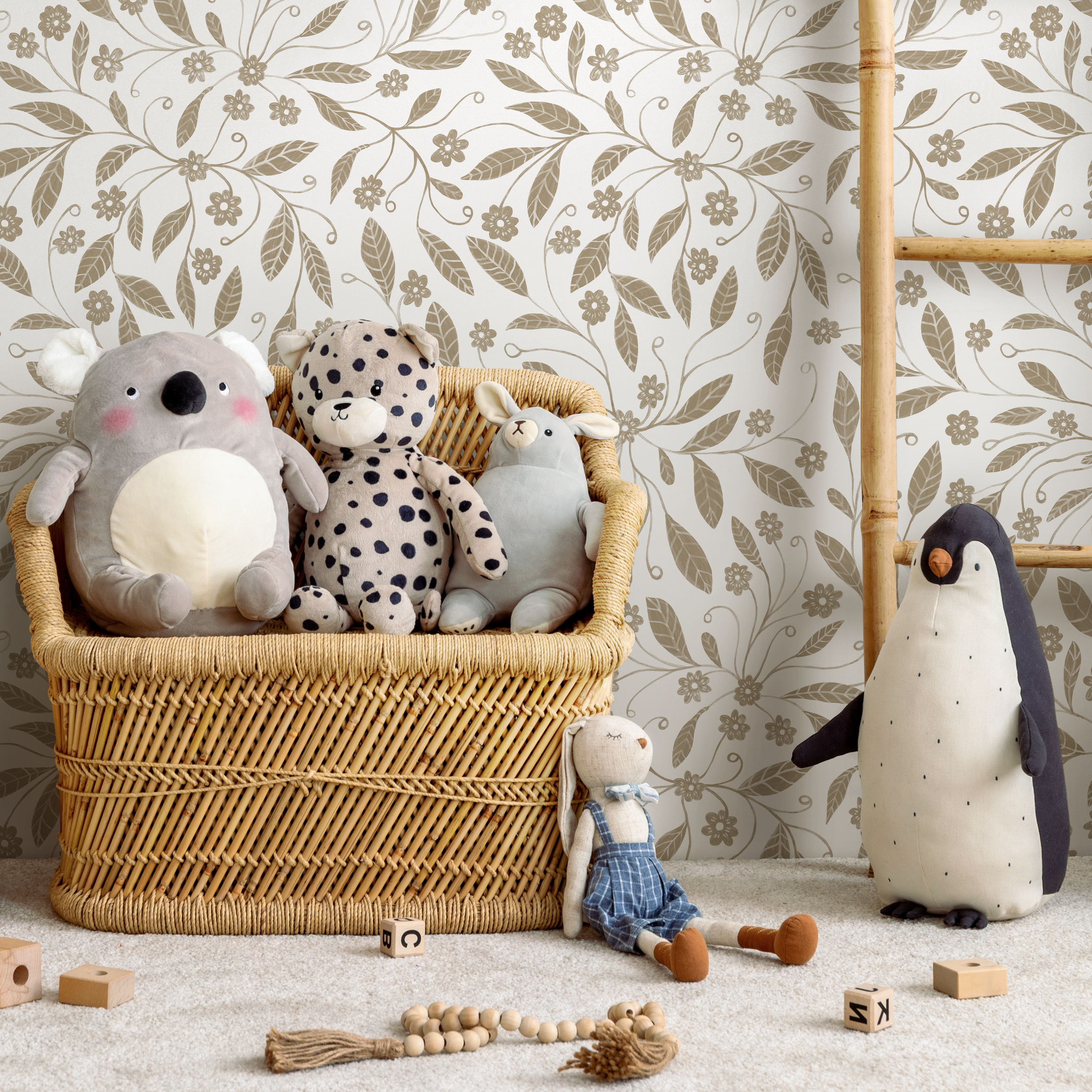 Floral Garden Wallpaper With Delicate Trailing Vines In Beige - C968