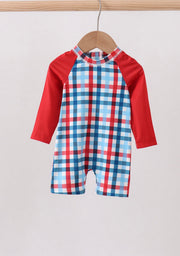 Plaid Rash Guard Swimsuit