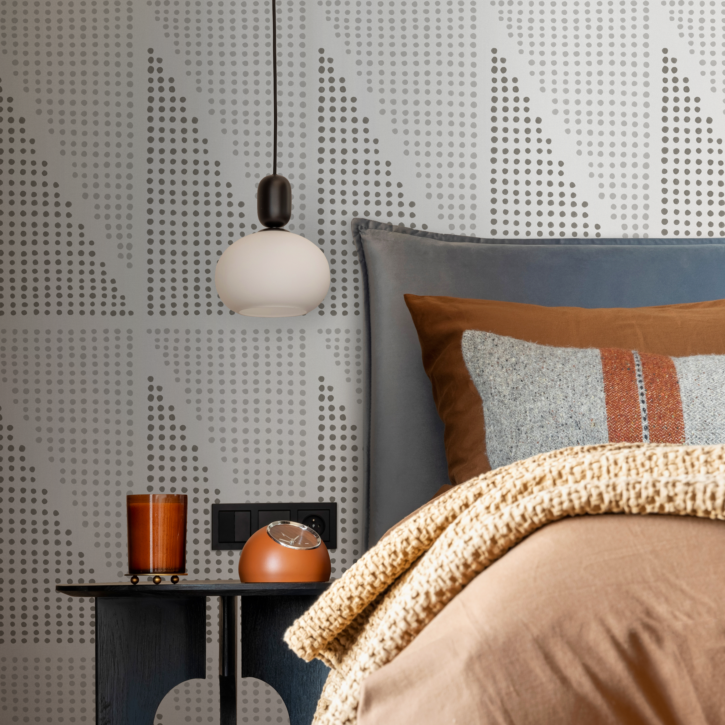 Geometric Wallpaper With Dotted Triangles In Shades Of Gray - C970
