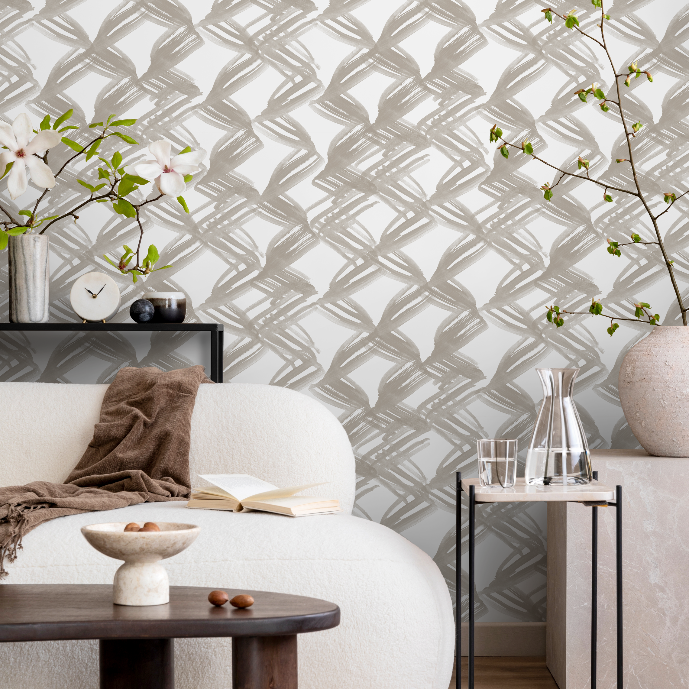 Abstract Wallpaper With A Woven Brushstroke Motif In Taupe - C980