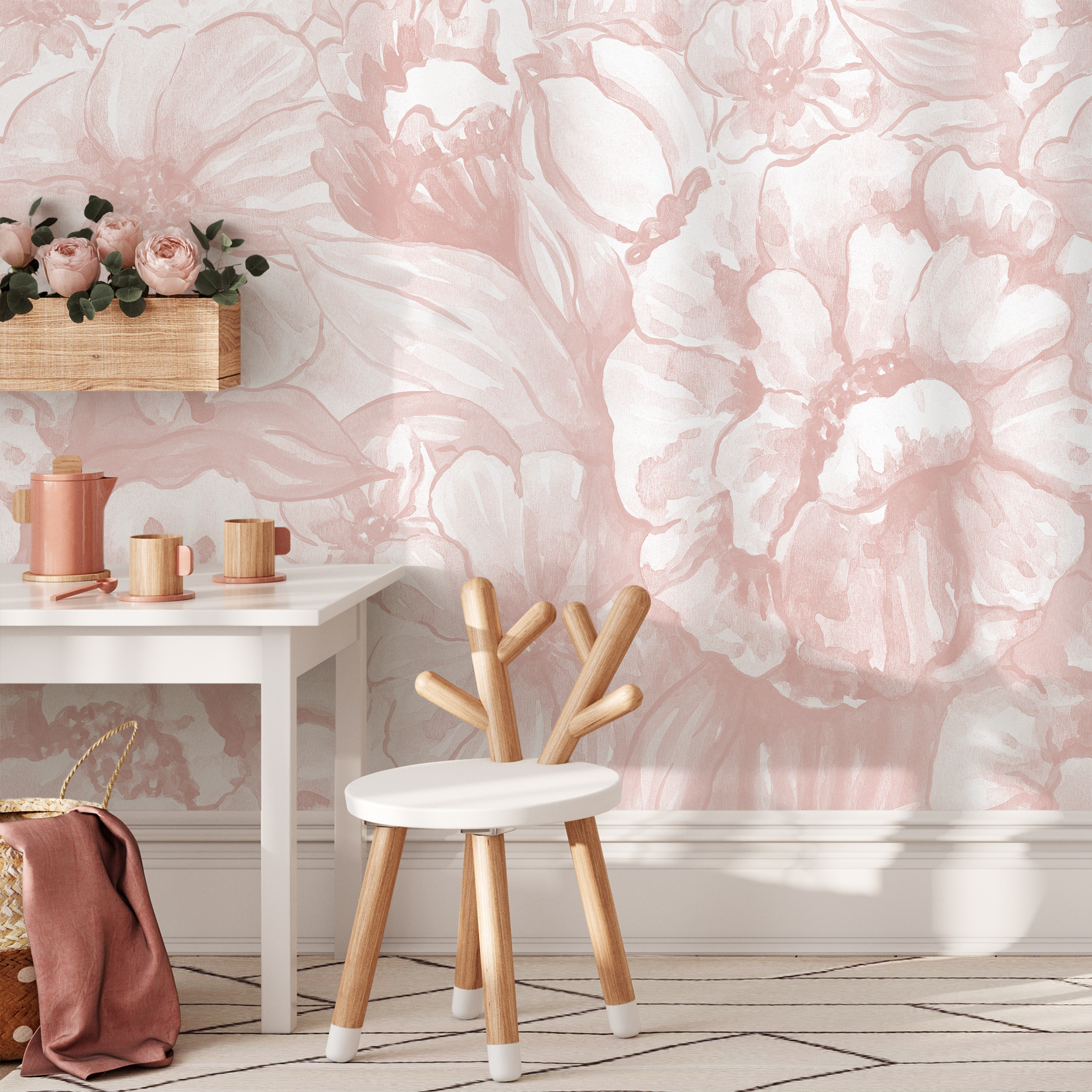 Floral Wallpaper With Watercolor Peonies In Pink - C990