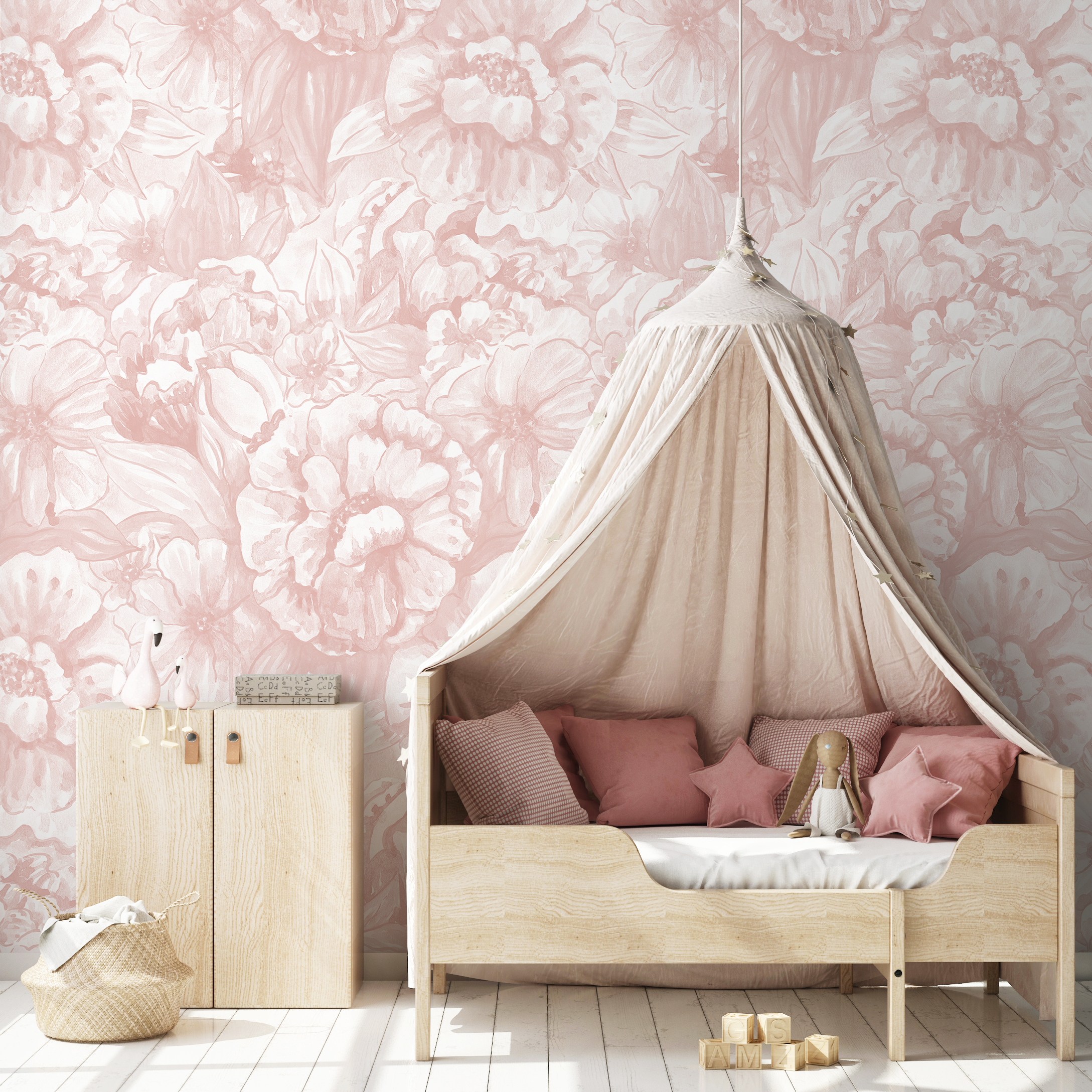 Floral Wallpaper With Watercolor Peonies In Pink - C990