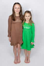 Girls Longsleeve Empire Ruffle Dress