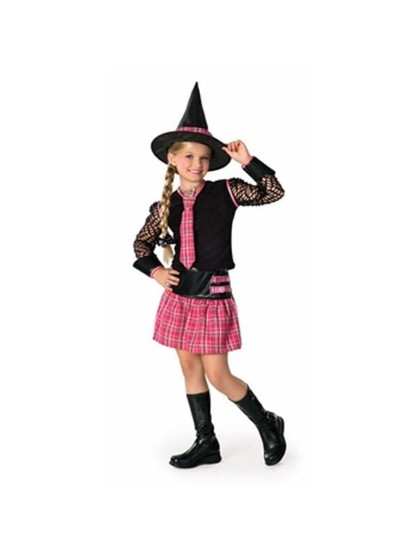 Girls Pink Plaid Witch Academy Halloween Costume