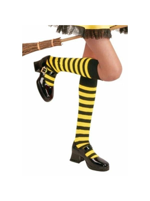 Childs Black & Yellow Knee High Striped Socks