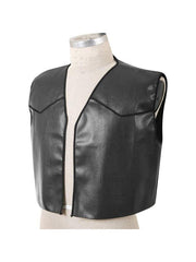 Black Faux Leather Biker Vest, Standard Size
