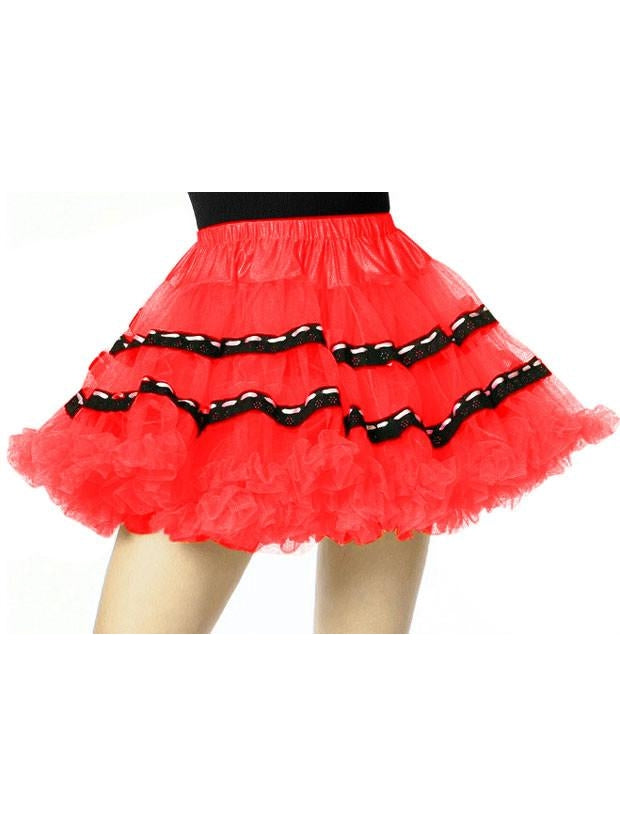Red Soft Tulle Petticoat With Black Trim