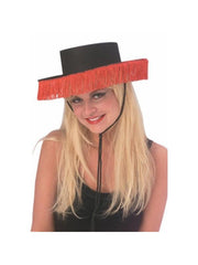Black Bolero Hat With Red Fringe Costume Accessory