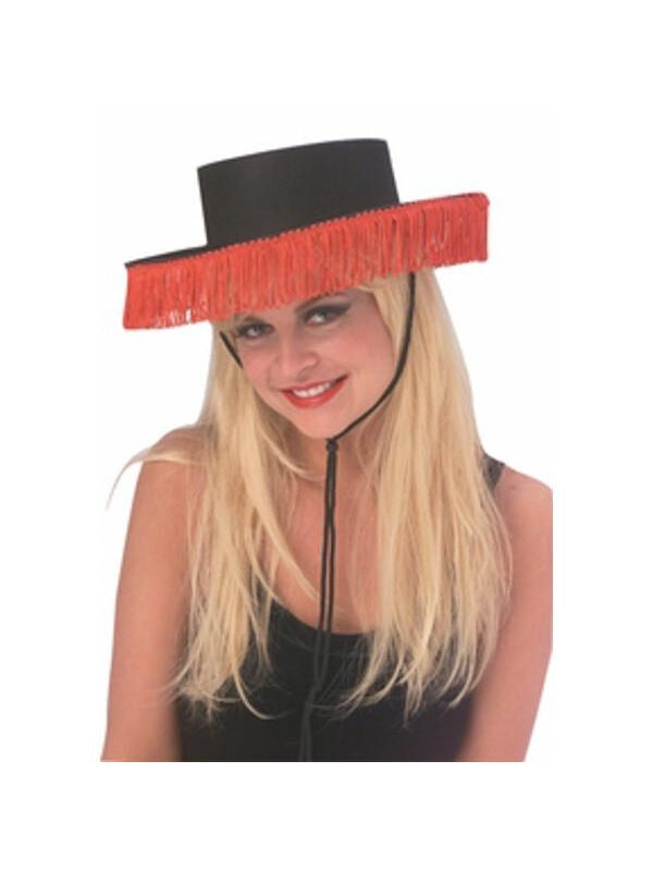 Black Bolero Hat With Red Fringe Costume Accessory