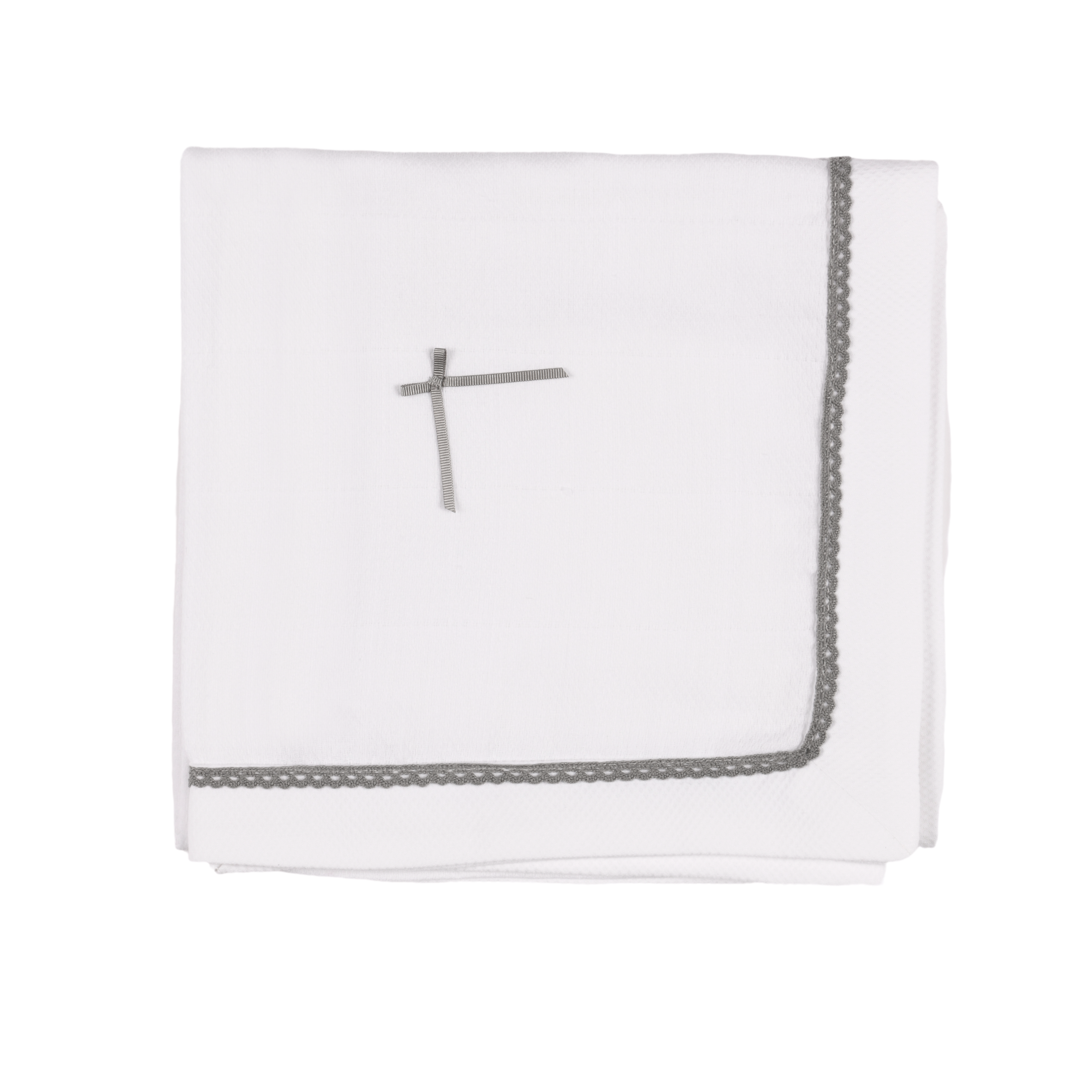 Cameron | Baby Boys White Cotton Muslin With Grey Ribbon