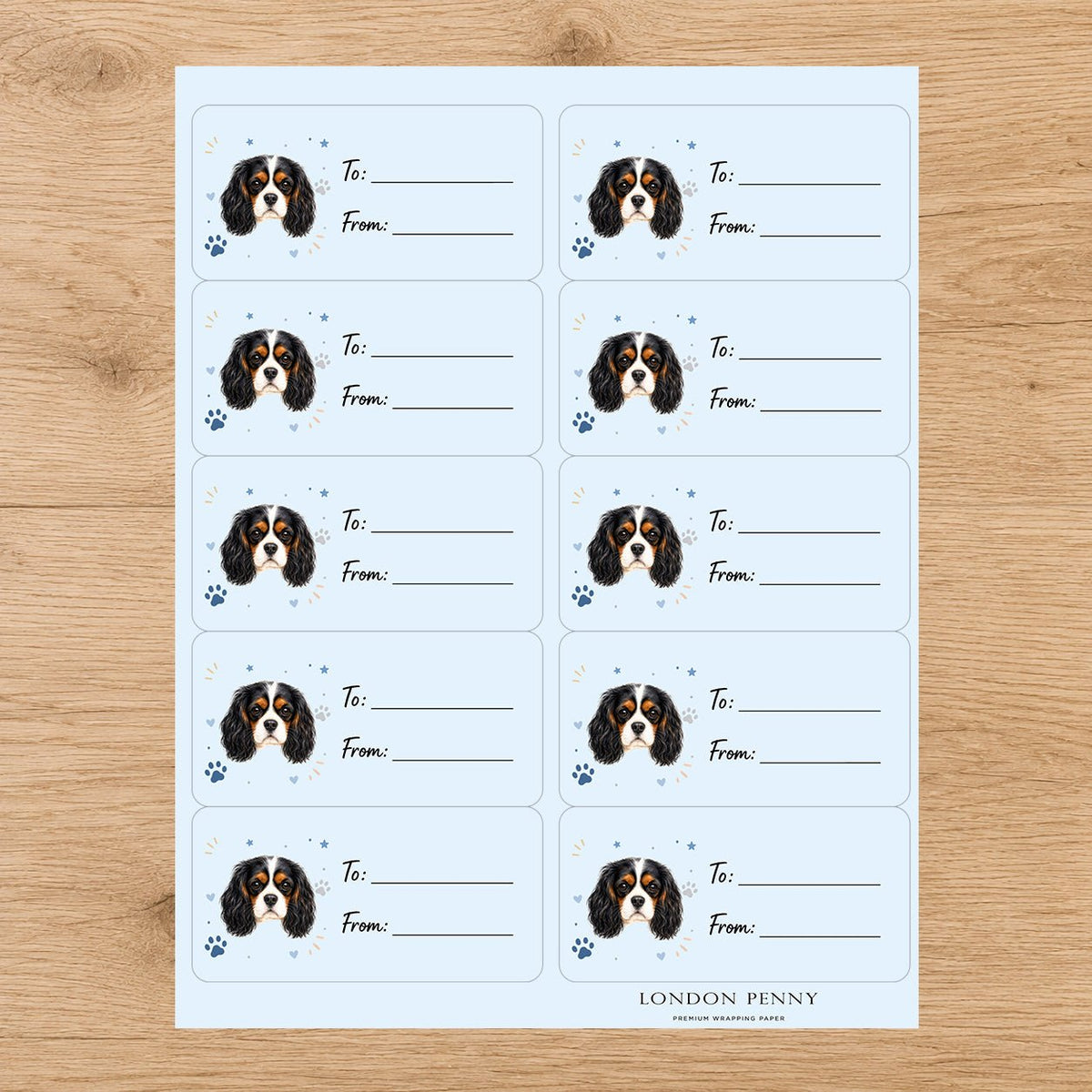 Cavalier King Charles Spaniel Pawprint Wishes Gift Tag Sticker Sheet