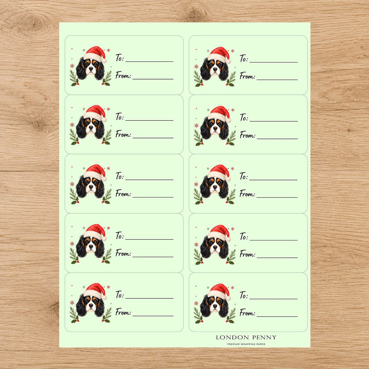 Cavalier King Charles Spaniel Santa Paws Gift Tag Sticker Sheet